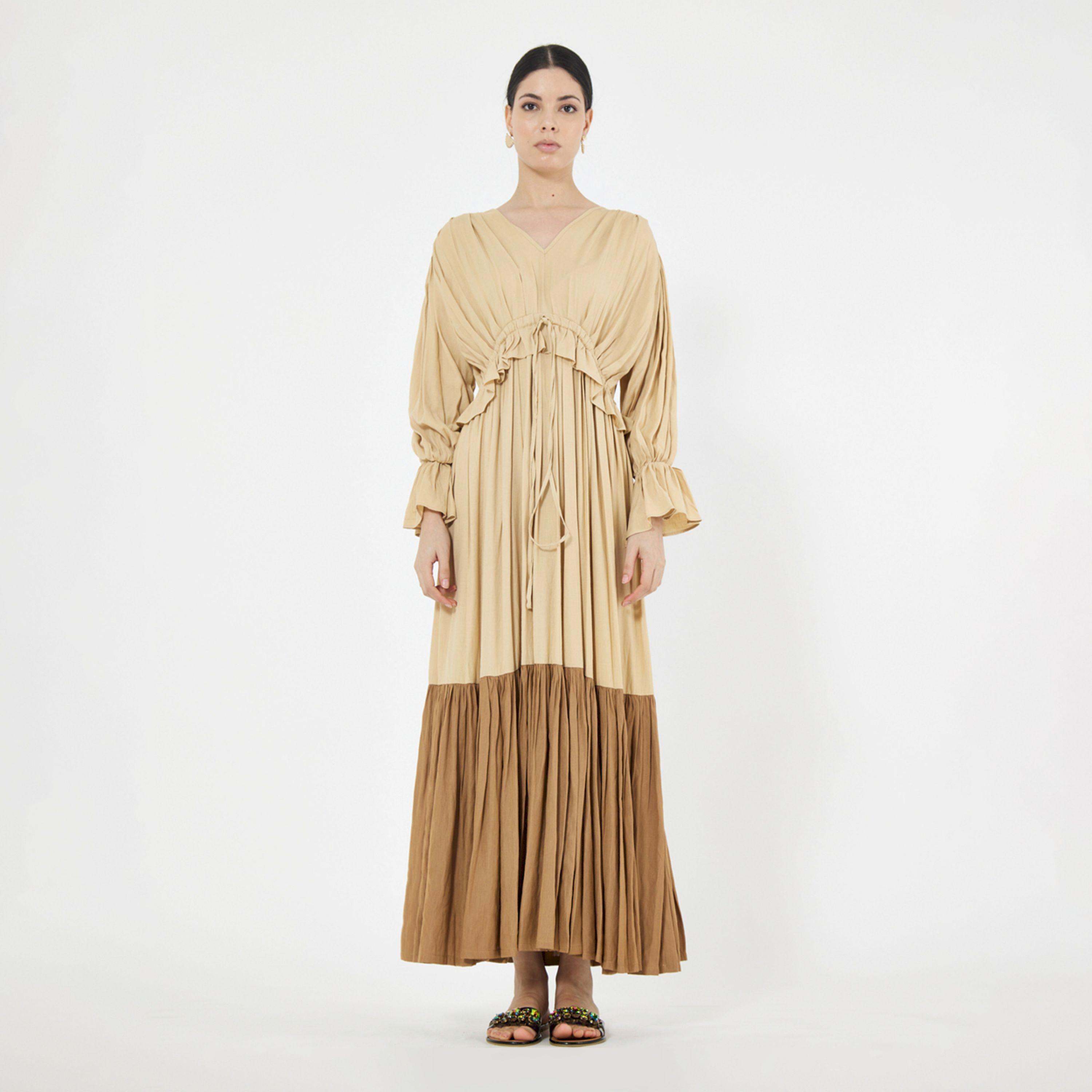 فستان طويل بنمط كتل الالوان وكشكش هاوس أوف مودا × ستايلي-women-clothing-dresses-image-4