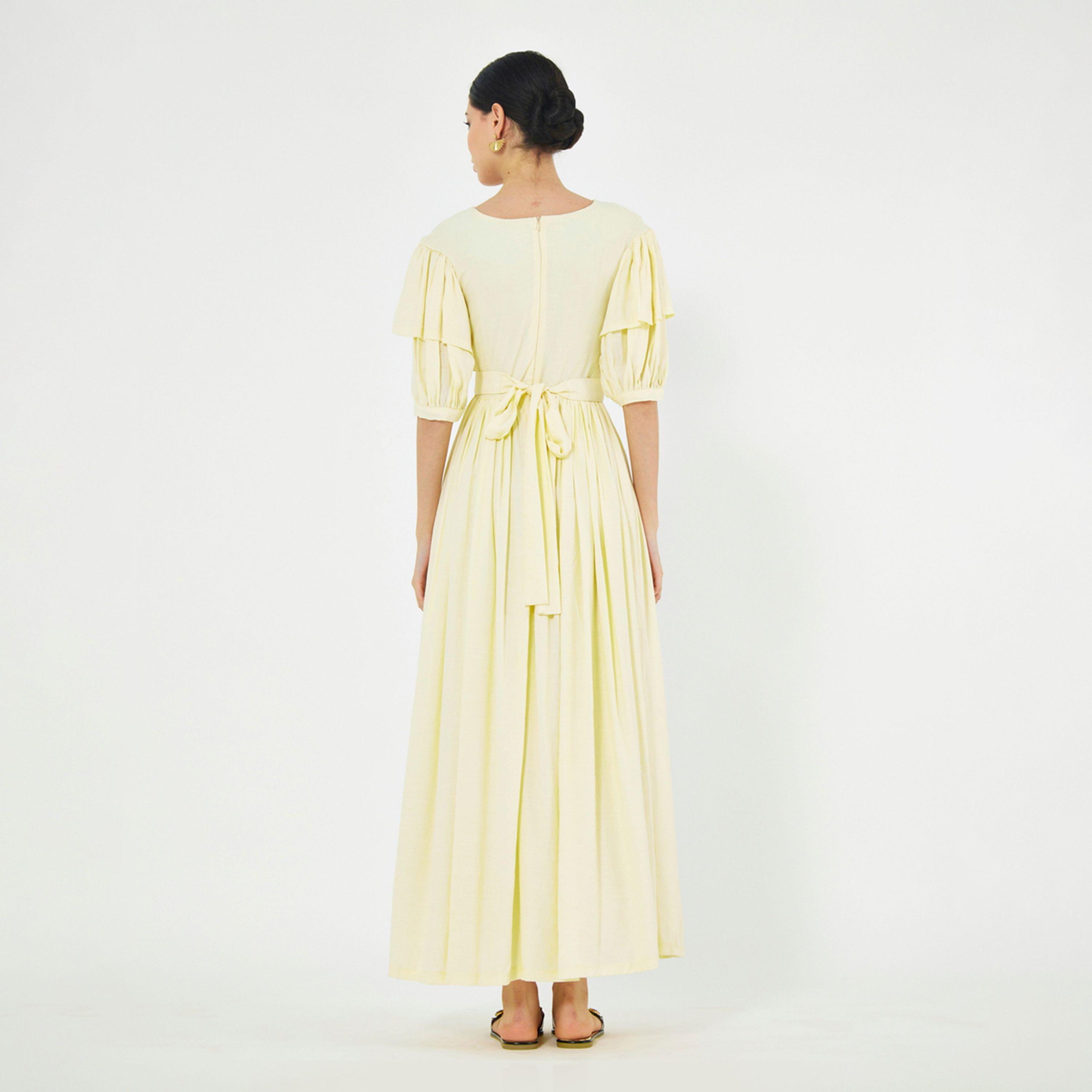 فستان طويل بكسرات وأكمام منفوخة هاوس أوف مودا × ستايلي-women-clothing-dresses-image-2