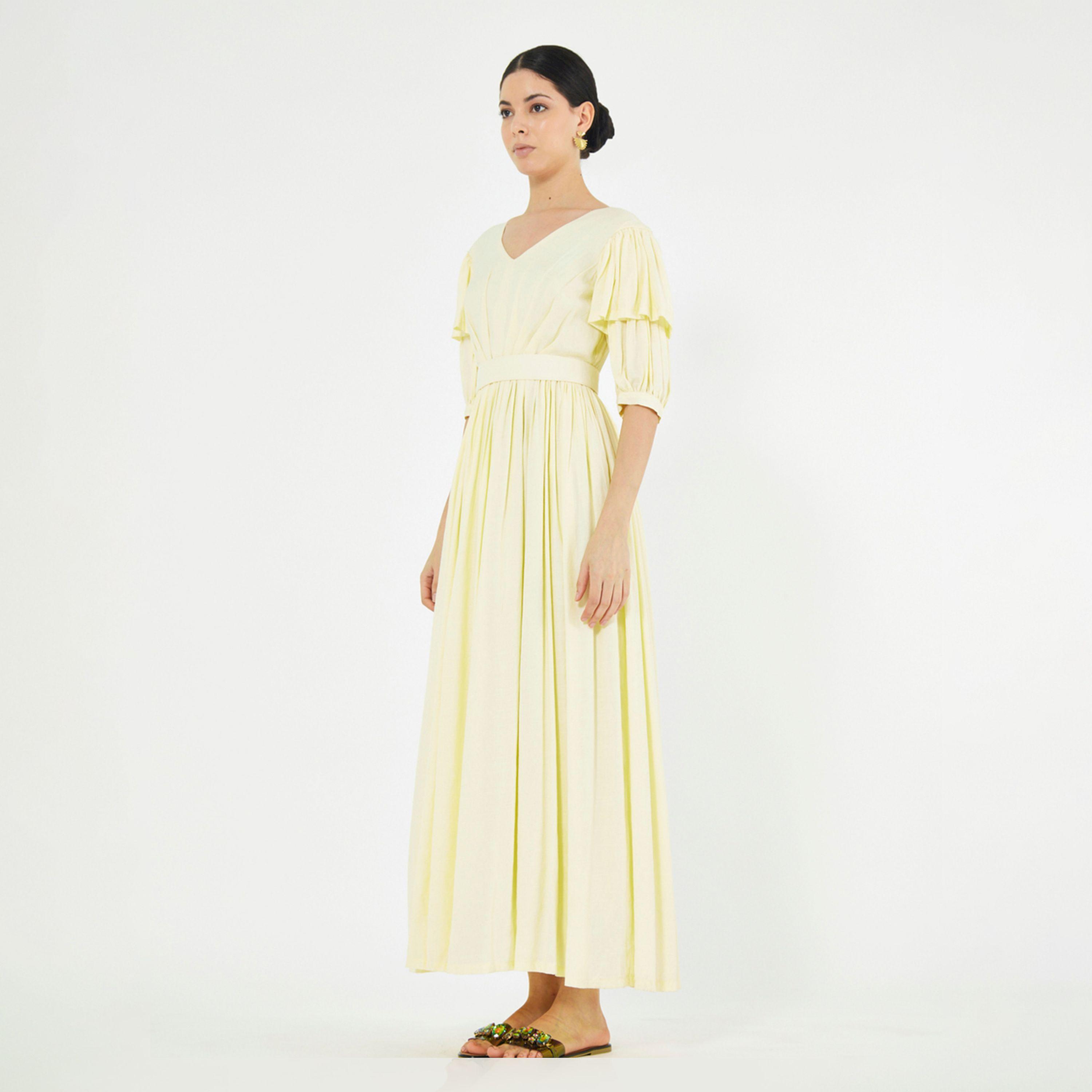 فستان طويل بكسرات وأكمام منفوخة هاوس أوف مودا × ستايلي-women-clothing-dresses-image-3