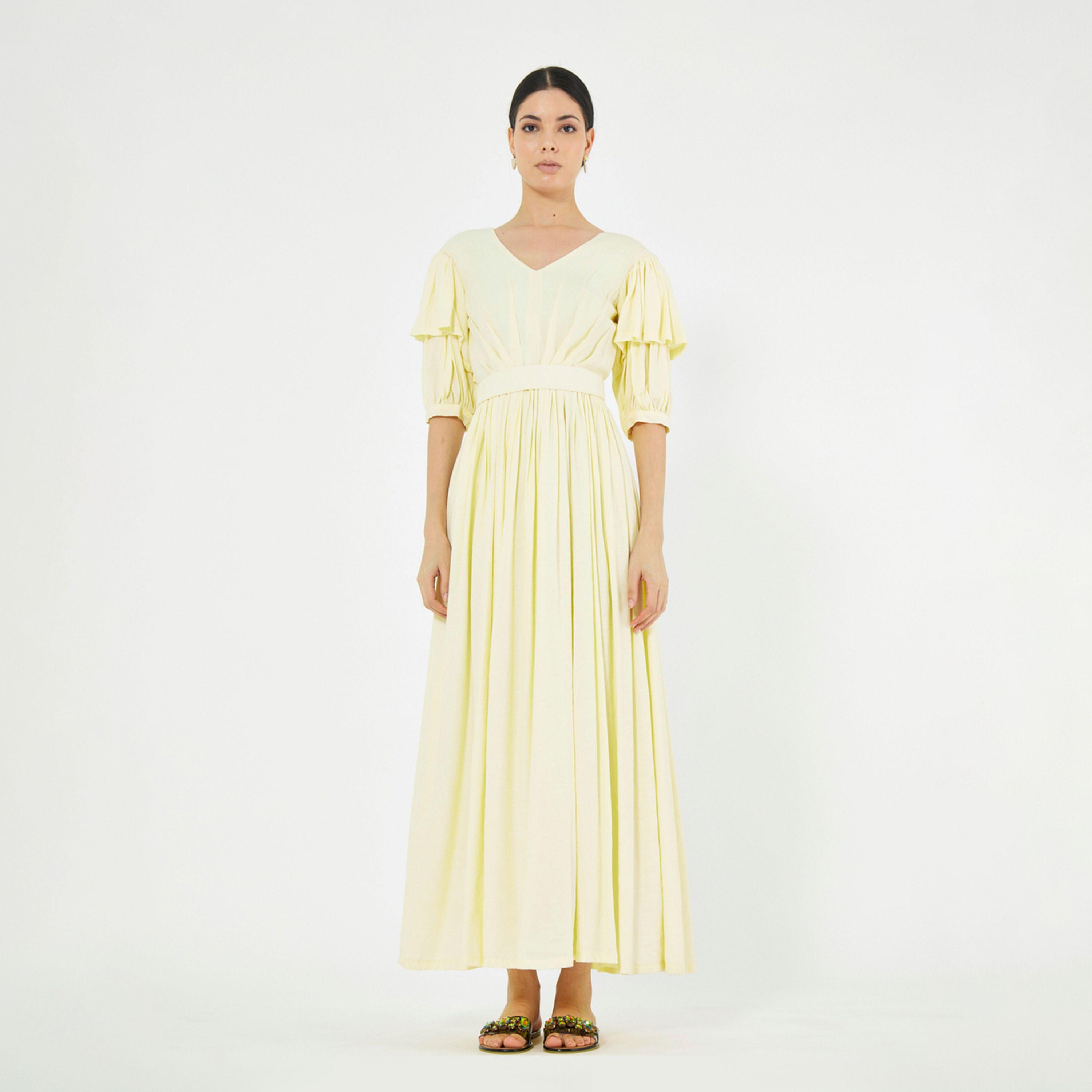 فستان طويل بكسرات وأكمام منفوخة هاوس أوف مودا × ستايلي-women-clothing-dresses-image-4