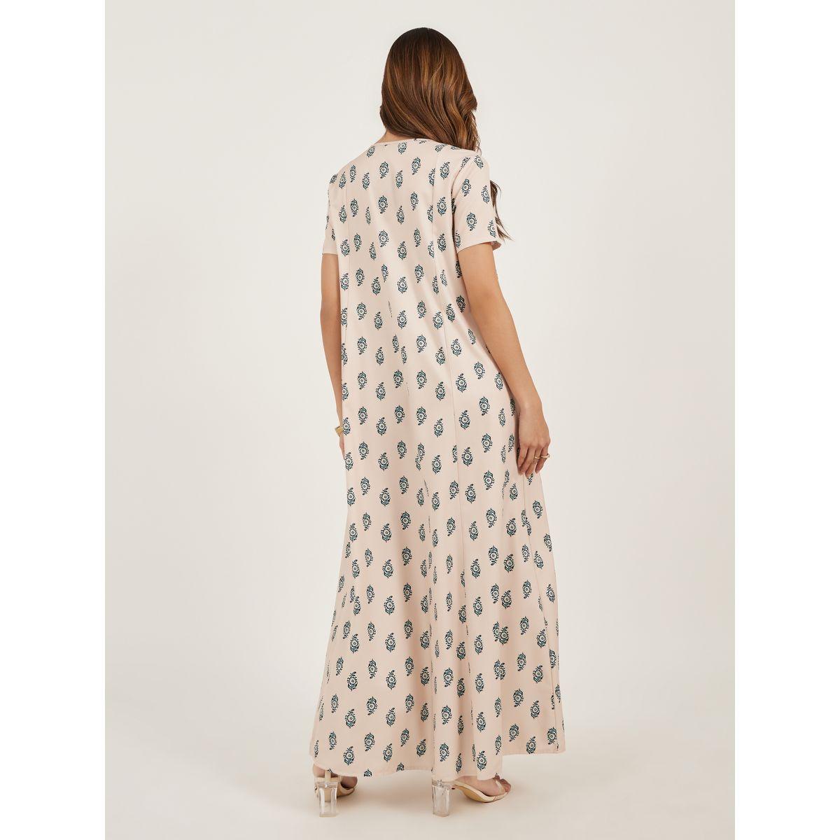 Amirah X Styli All Over Print Short Sleeve Pintuck Jalabiya-women-arabicclothing-jalabiyas-image-4