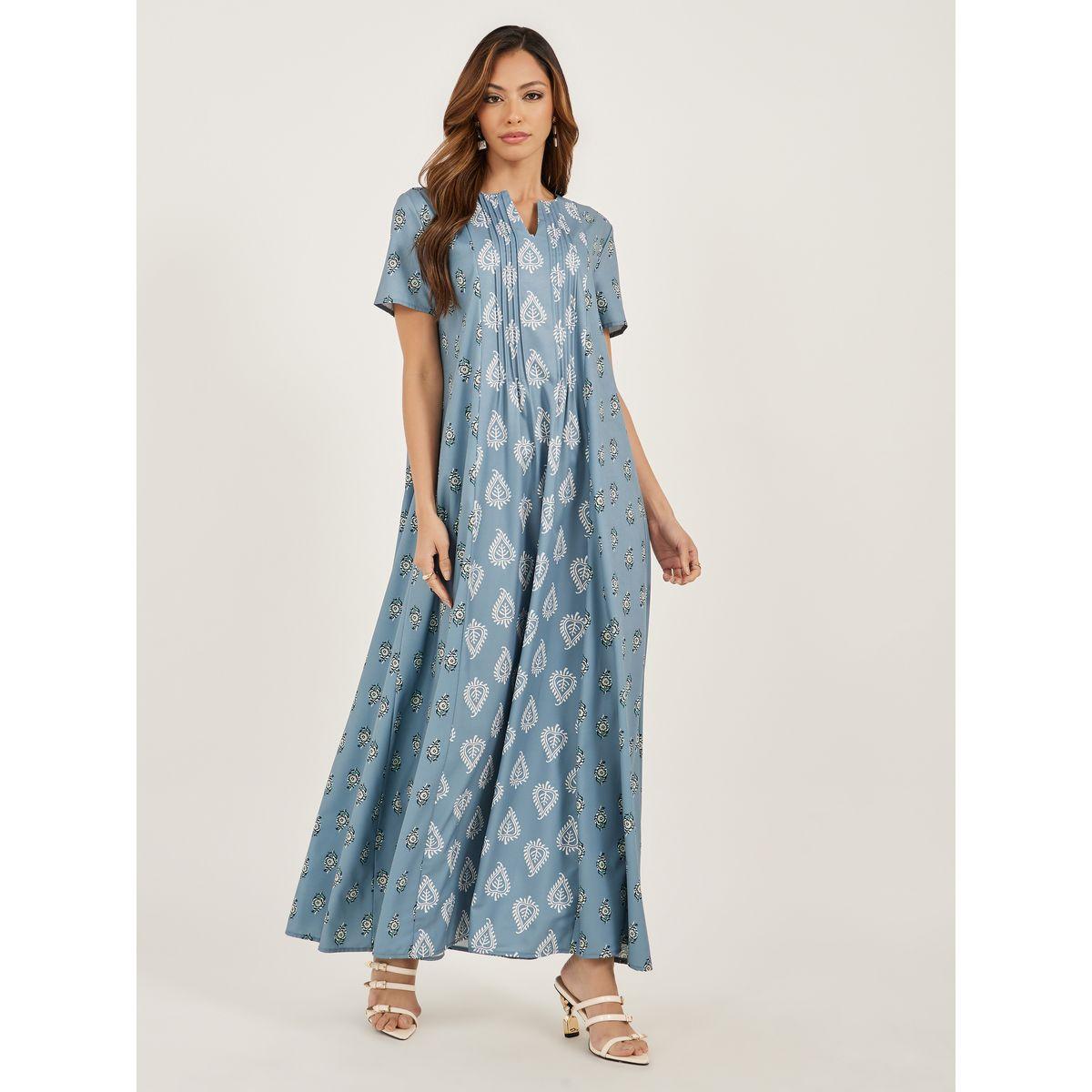جلابية مطبعة بالكامل مع أكمام قصيرة-women-arabicclothing-jalabiyas-image-1