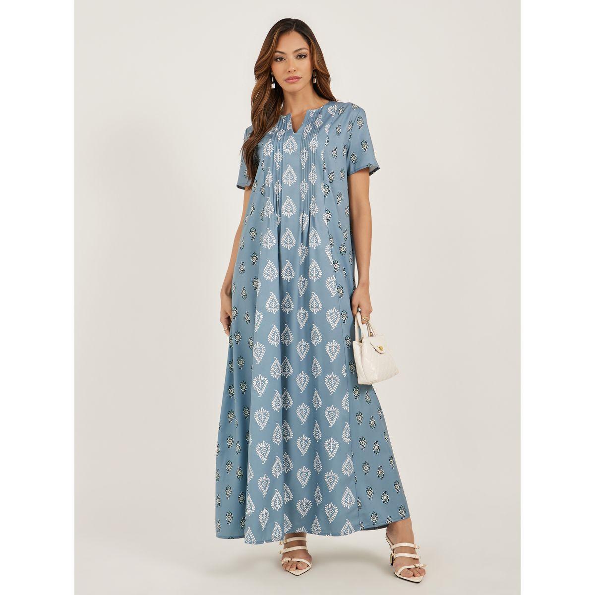 جلابية مطبعة بالكامل مع أكمام قصيرة-women-arabicclothing-jalabiyas-image-2