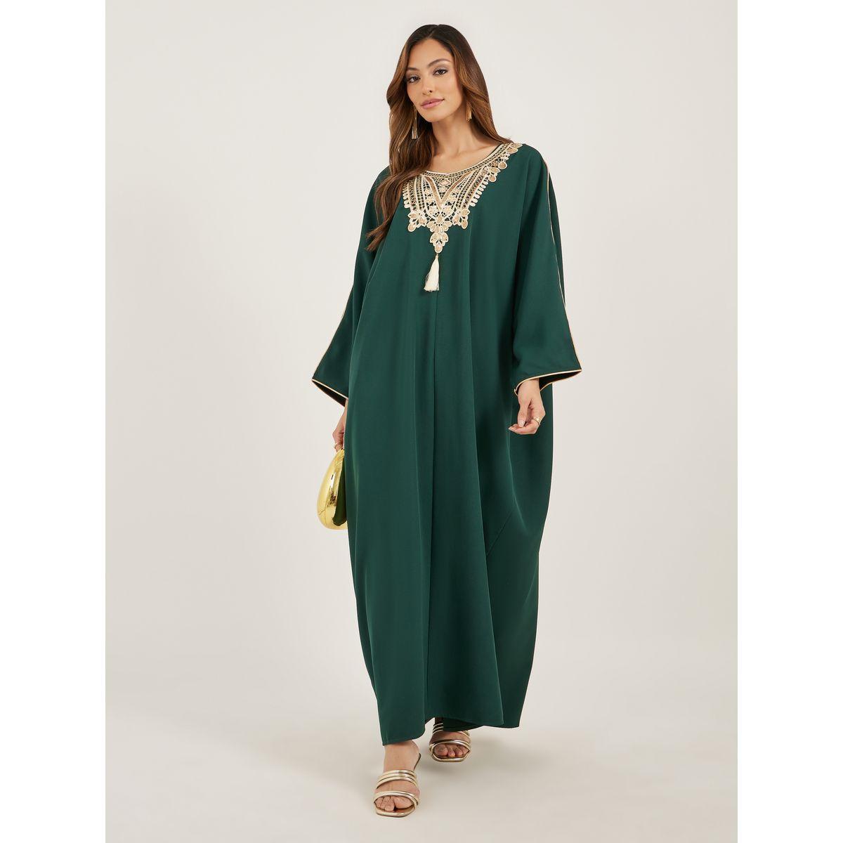 Styli Lace Detail Round Neck Kaftan-women-arabicclothing-kaftan-image-1