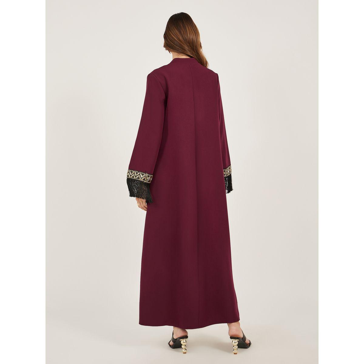Styli Lace Detail Collared Jalabiya with Tassel Trim-women-arabicclothing-jalabiyas-image-5