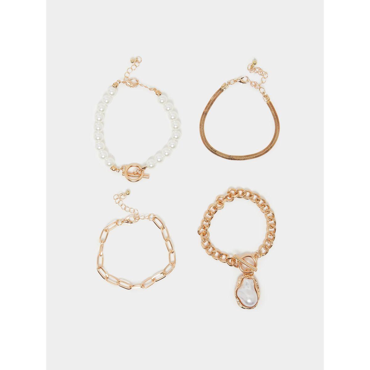 Styli Set of 4 - Faux Pearl and Link Chain Bracelet-women-watchesandjewellery-jewellery-banglesandbracelets-image-1