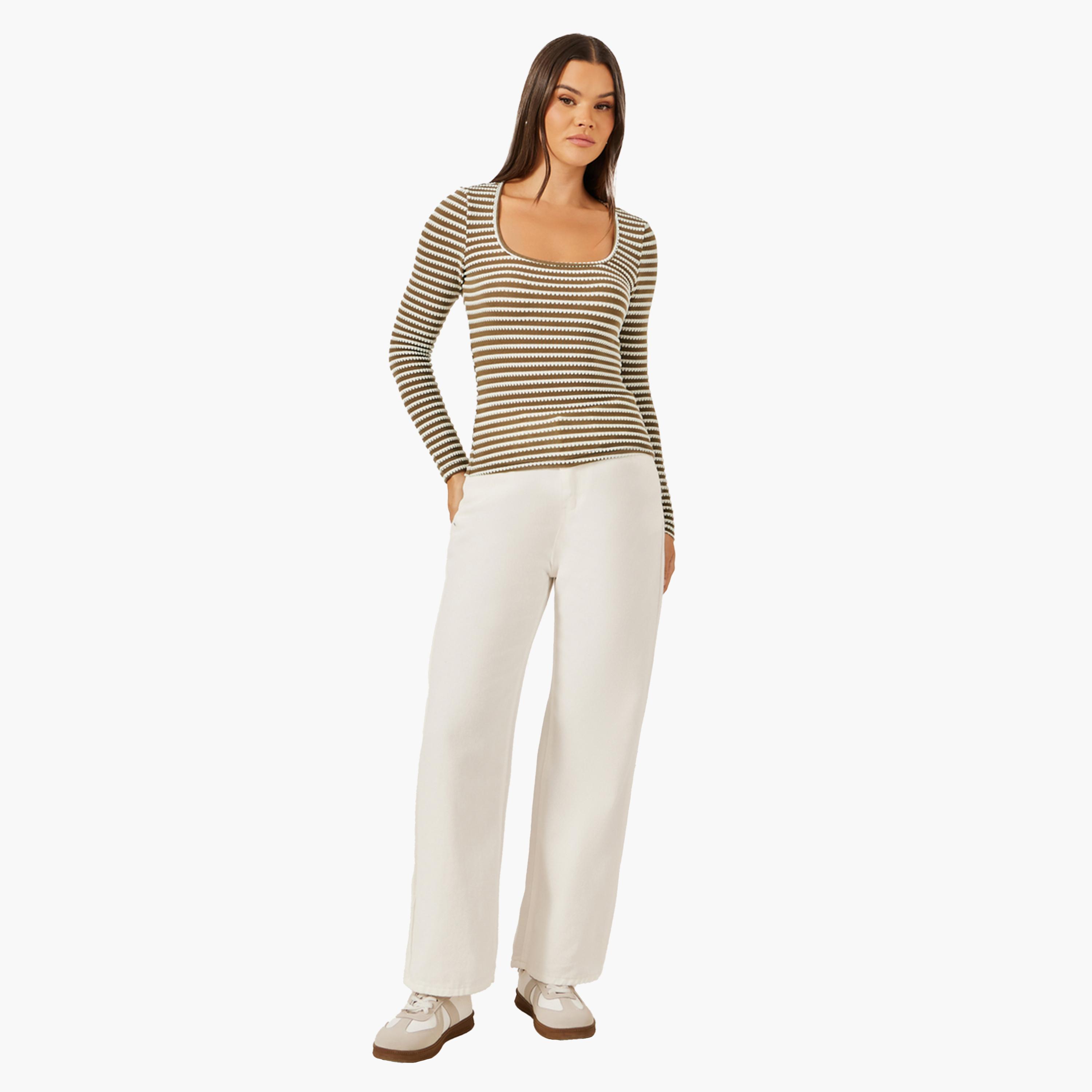 Styli Textured Square Neck Fitted Long Sleeve T-Shirt-women-clothing-tshirts-image-3