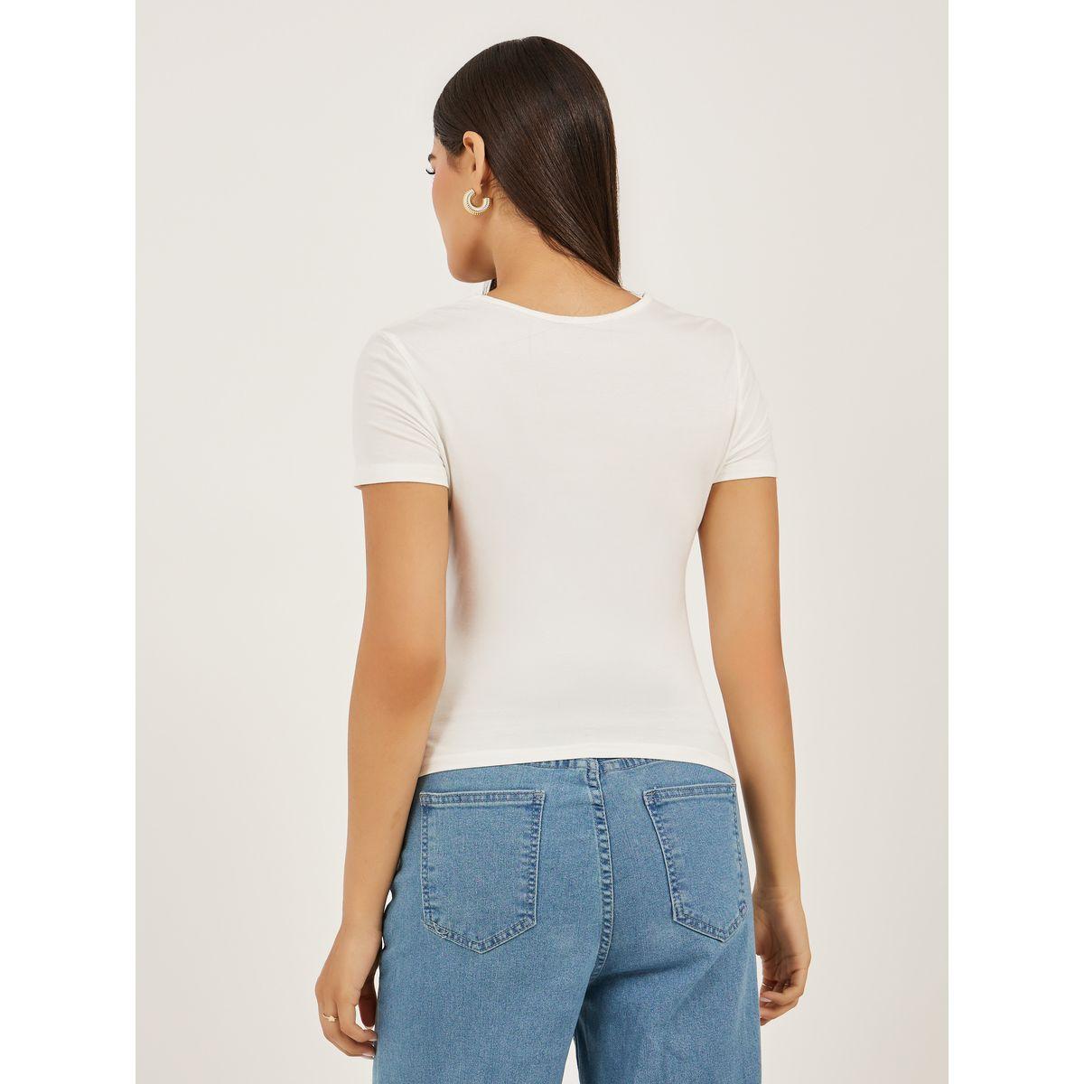 Styli Solid Square Neck Fitted Short Sleeve T-Shirt-women-clothing-tshirts-image-5