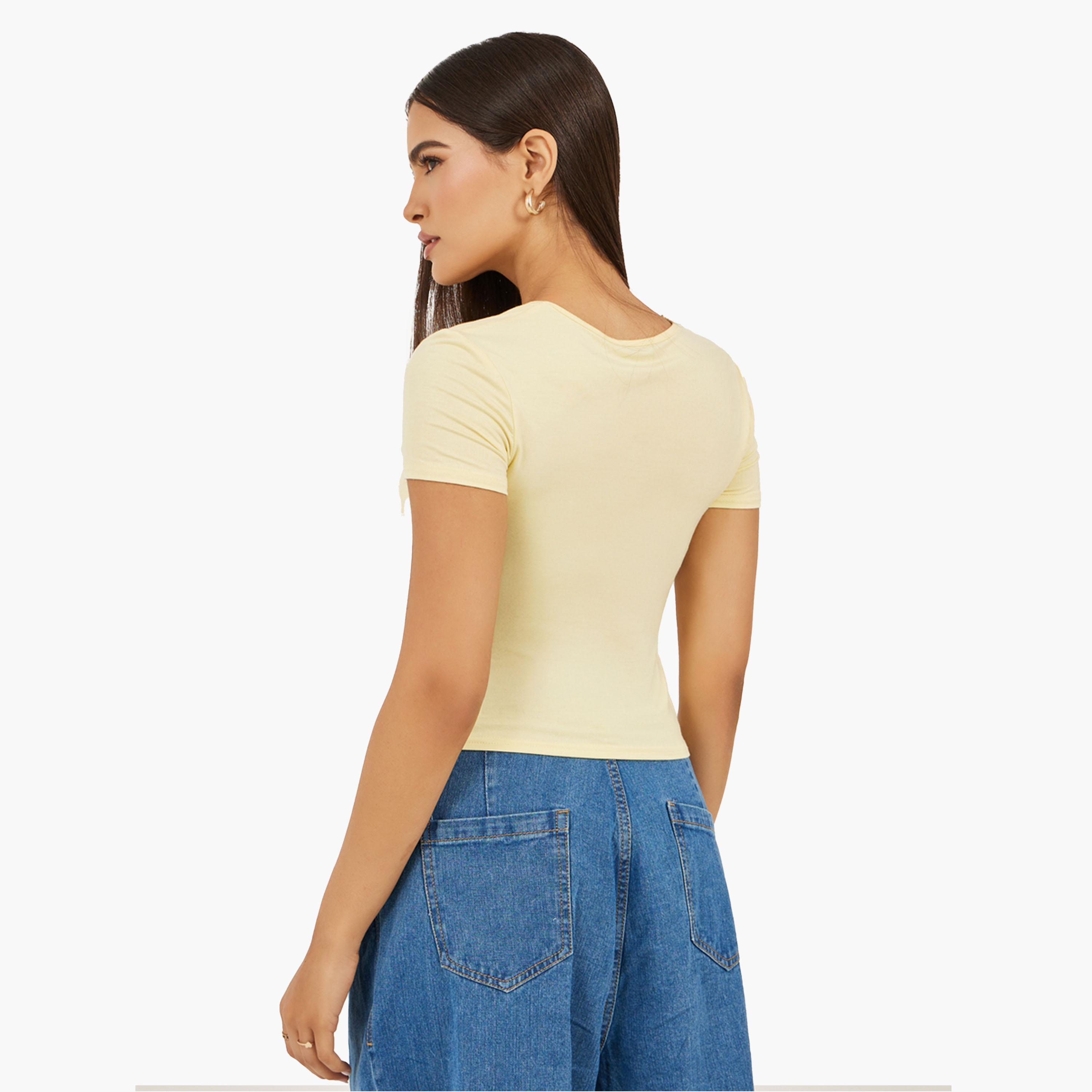 Styli Solid Square Neck Fitted Short Sleeve T-Shirt-women-clothing-tshirts-image-5