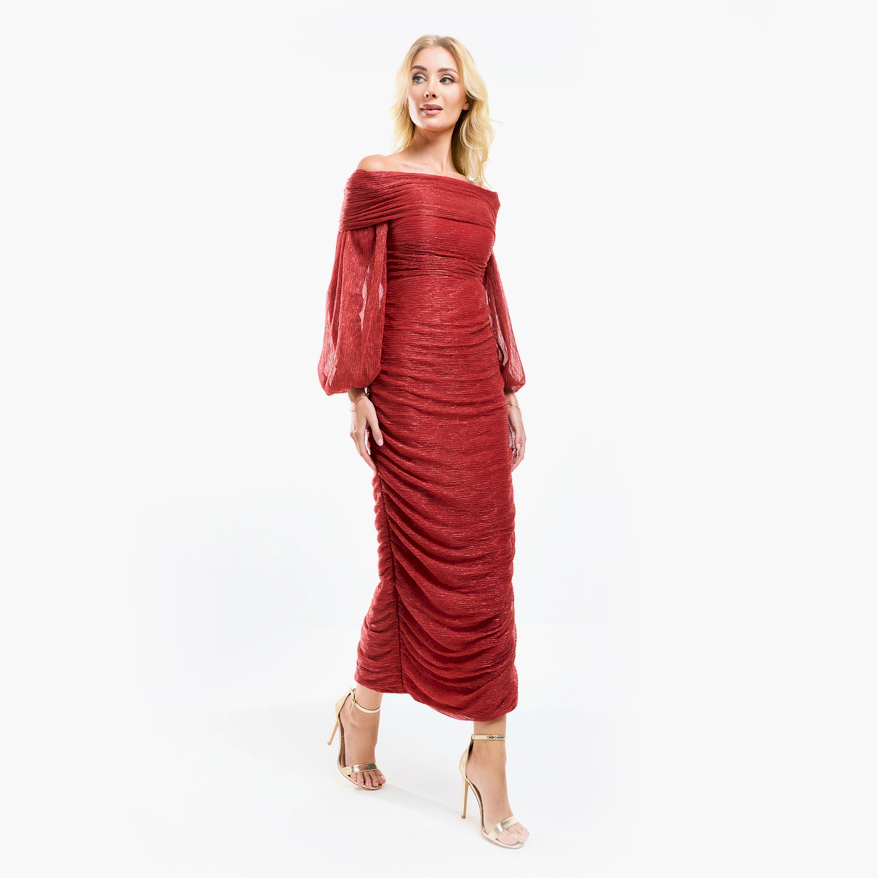 House of Moda X Styli  Bardot Neck Ruched Bodycon Maxi Dress-women-clothing-dresses-image-12