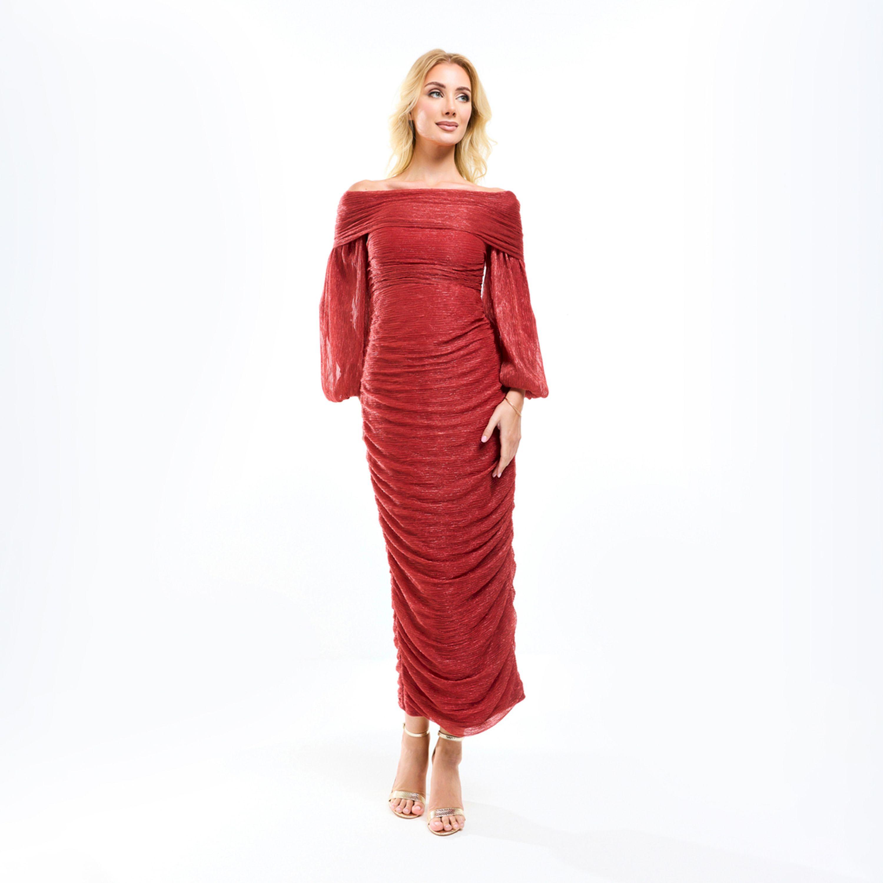 House of Moda X Styli  Bardot Neck Ruched Bodycon Maxi Dress-women-clothing-dresses-image-2