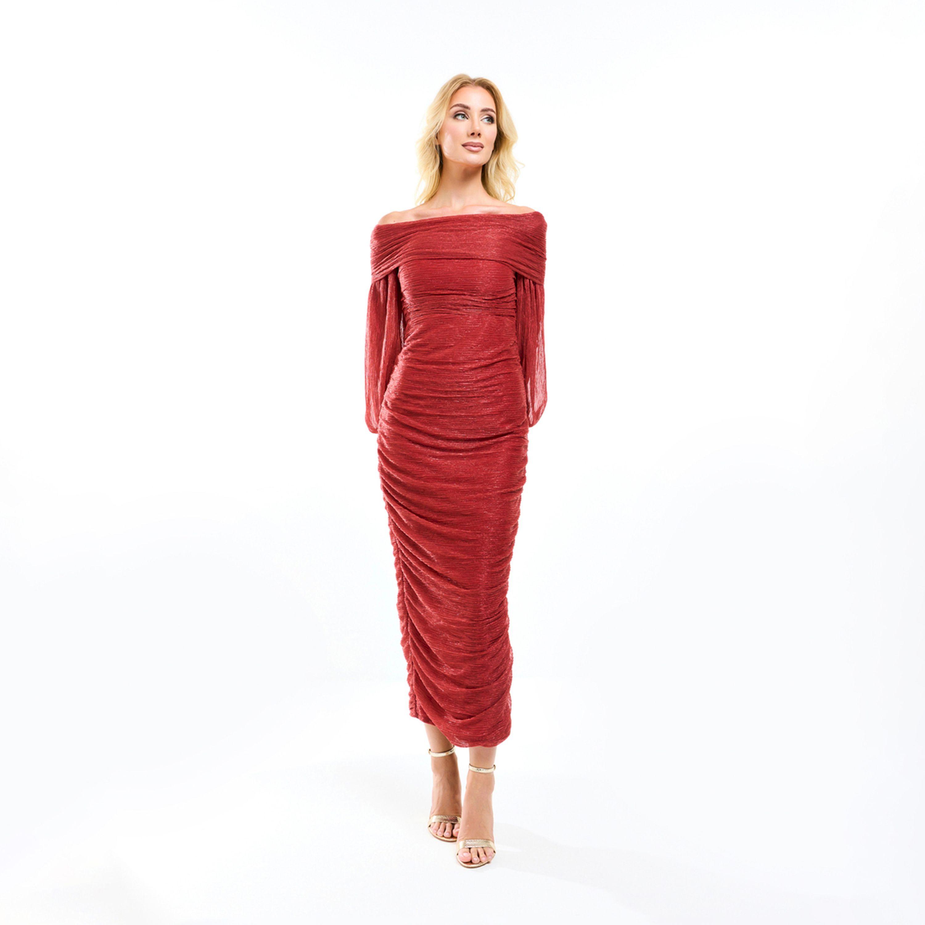 House of Moda X Styli  Bardot Neck Ruched Bodycon Maxi Dress-women-clothing-dresses-image-3