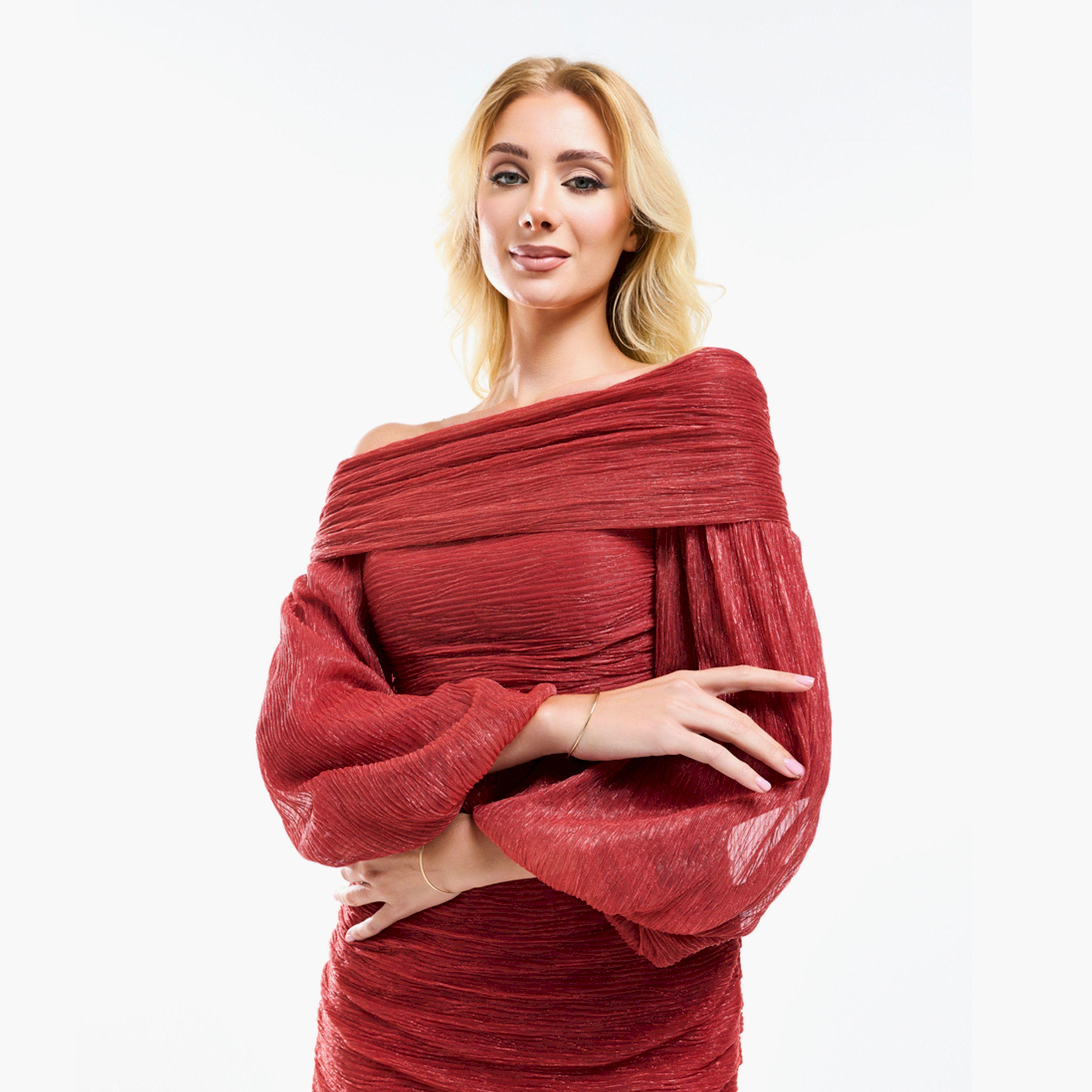 House of Moda X Styli  Bardot Neck Ruched Bodycon Maxi Dress-women-clothing-dresses-image-7