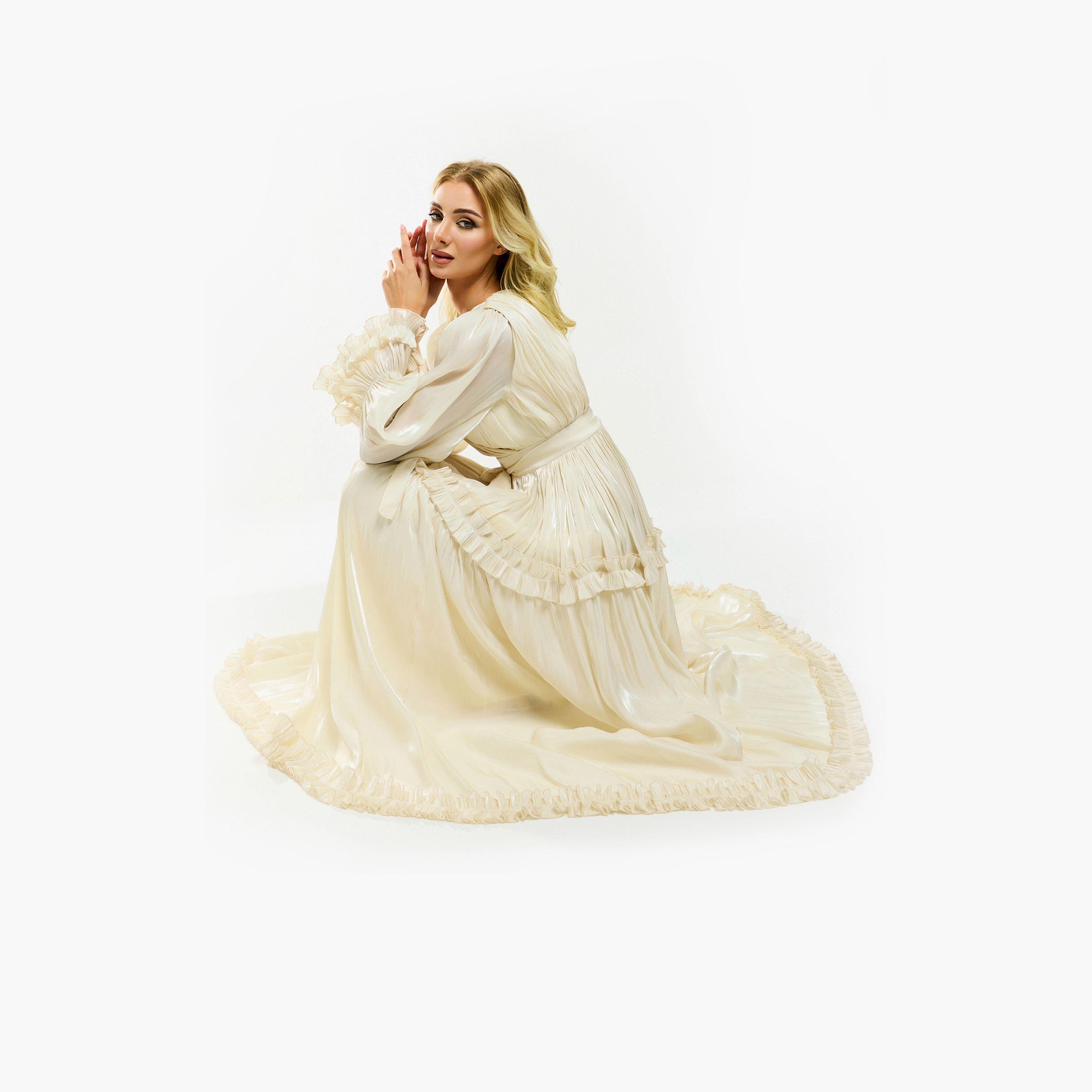 فستان طويل بتفاصيل اورجانزا وكشكش مع حزام هاوس أوف مودا × ستايلي-women-clothing-dresses-image-11