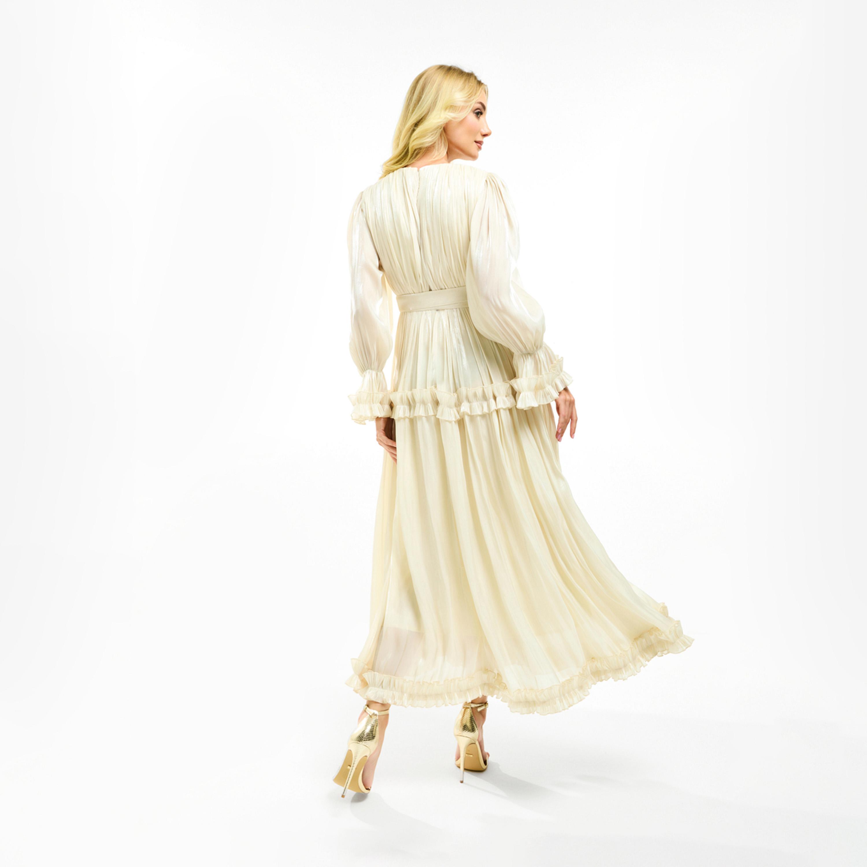 فستان طويل بتفاصيل اورجانزا وكشكش مع حزام هاوس أوف مودا × ستايلي-women-clothing-dresses-image-2