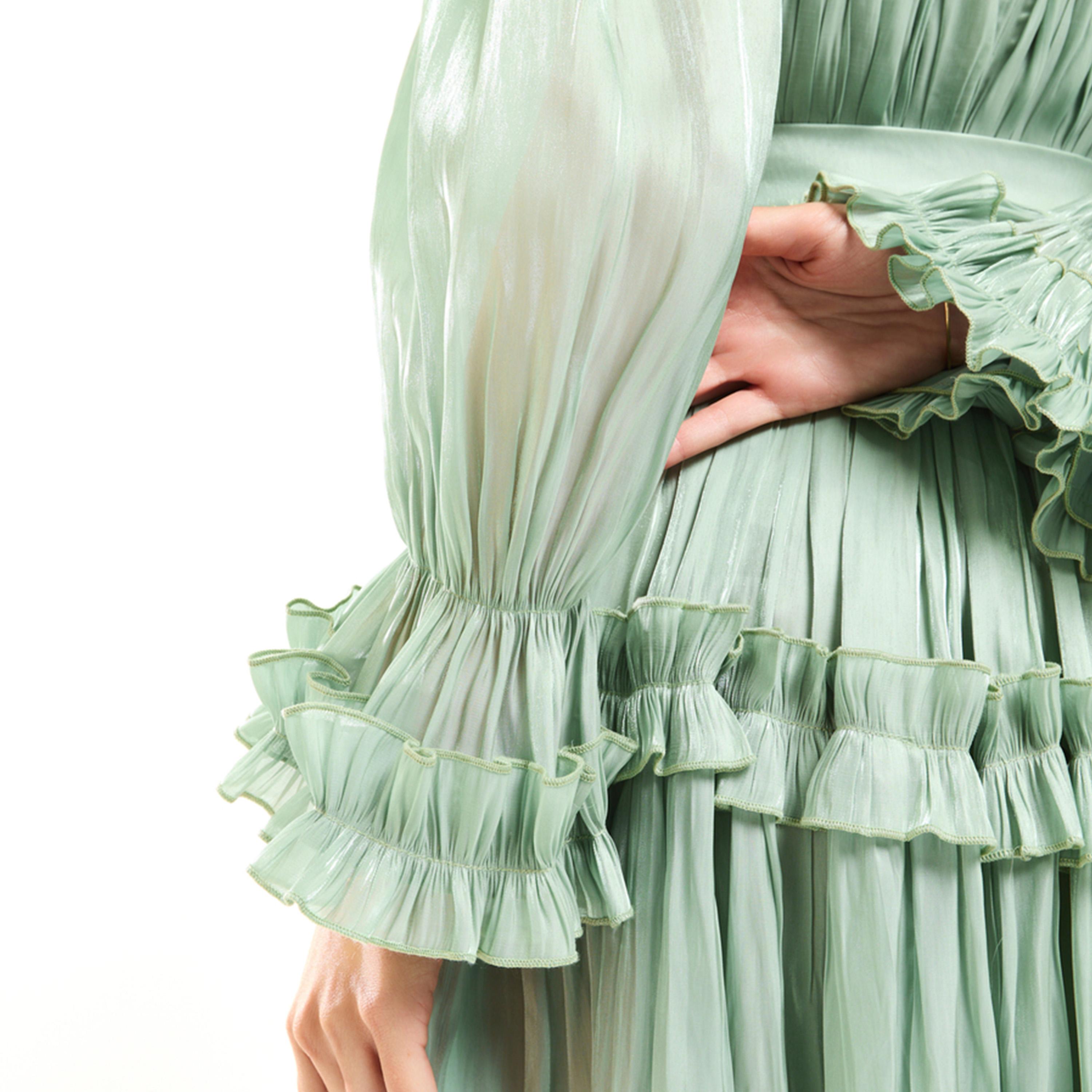 فستان طويل بتفاصيل اورجانزا وكشكش مع حزام هاوس أوف مودا × ستايلي-women-clothing-dresses-image-4