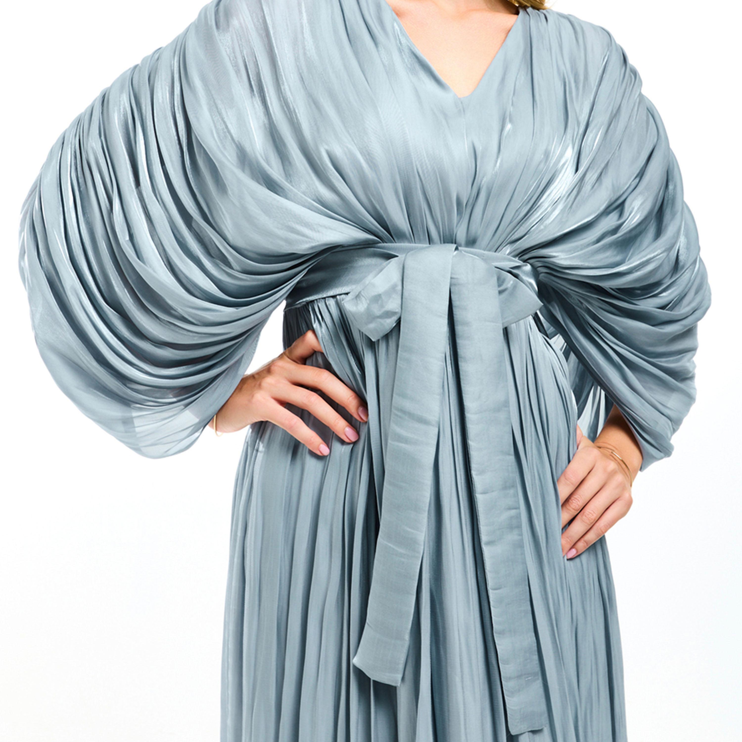 فستان طويل بتفاصيل اورجانزا وكسرات مع حزام هاوس أوف مودا × ستايلي-women-clothing-dresses-image-3