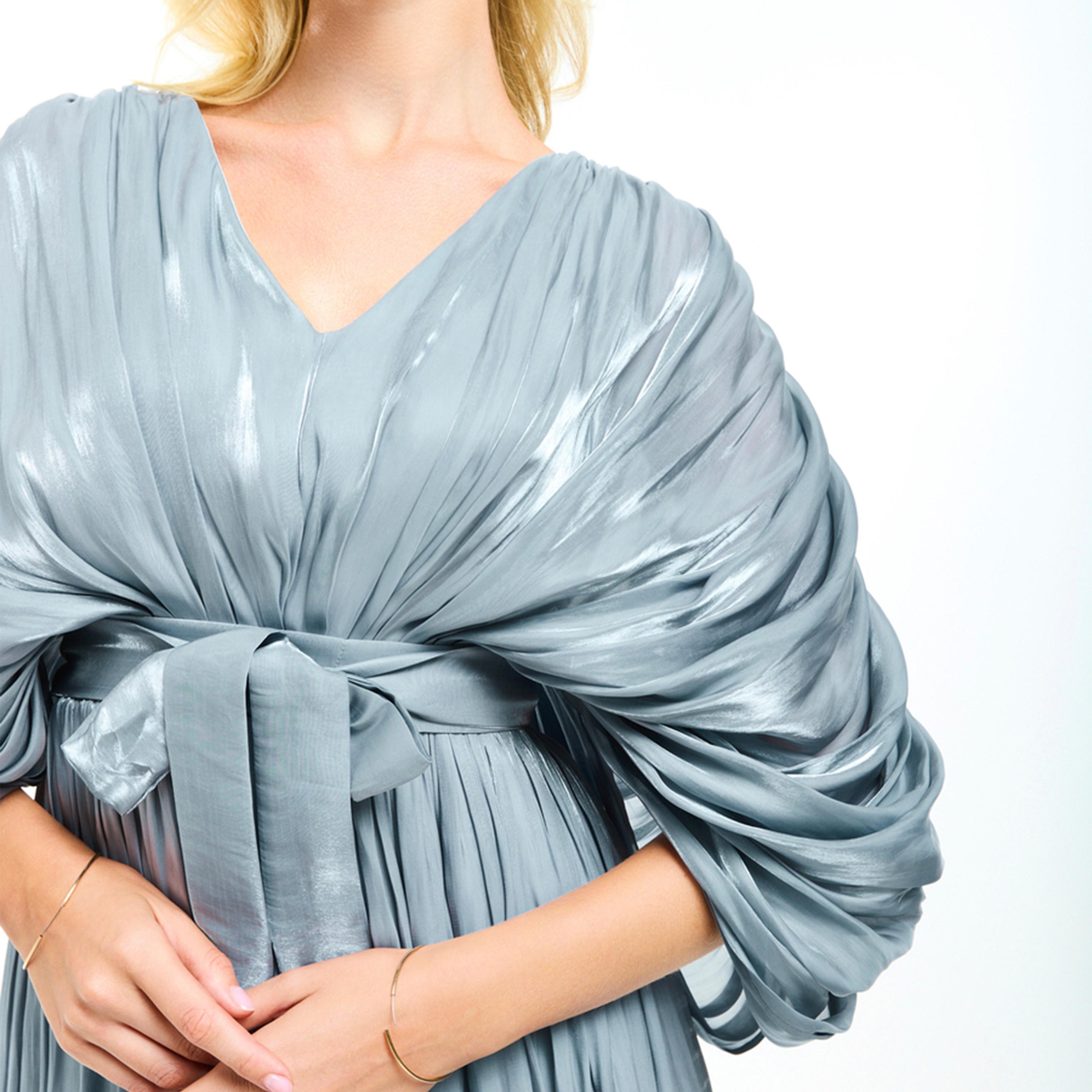فستان طويل بتفاصيل اورجانزا وكسرات مع حزام هاوس أوف مودا × ستايلي-women-clothing-dresses-image-8
