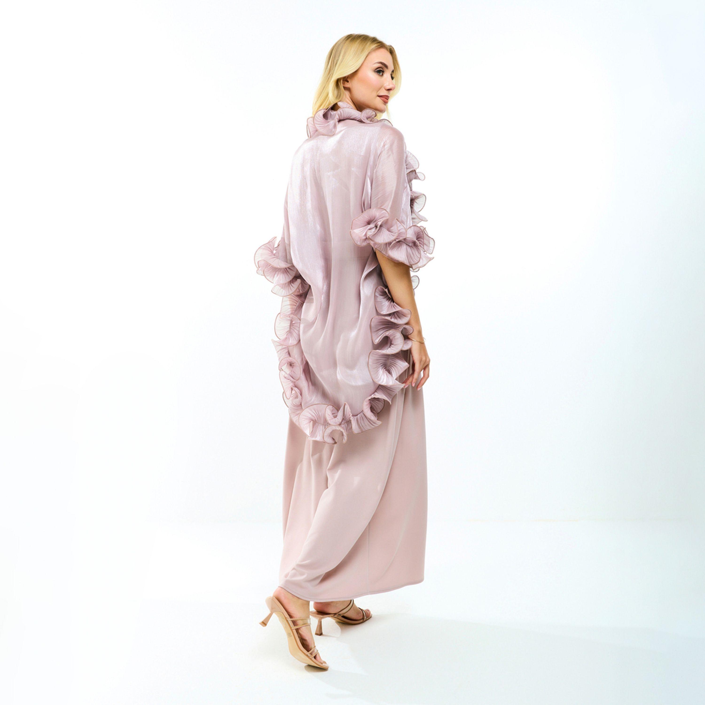 House of Moda X Styli  Plain Belted Maxi Dress with Detachable Ruffle Shrug-women-clothing-dresses-image-1