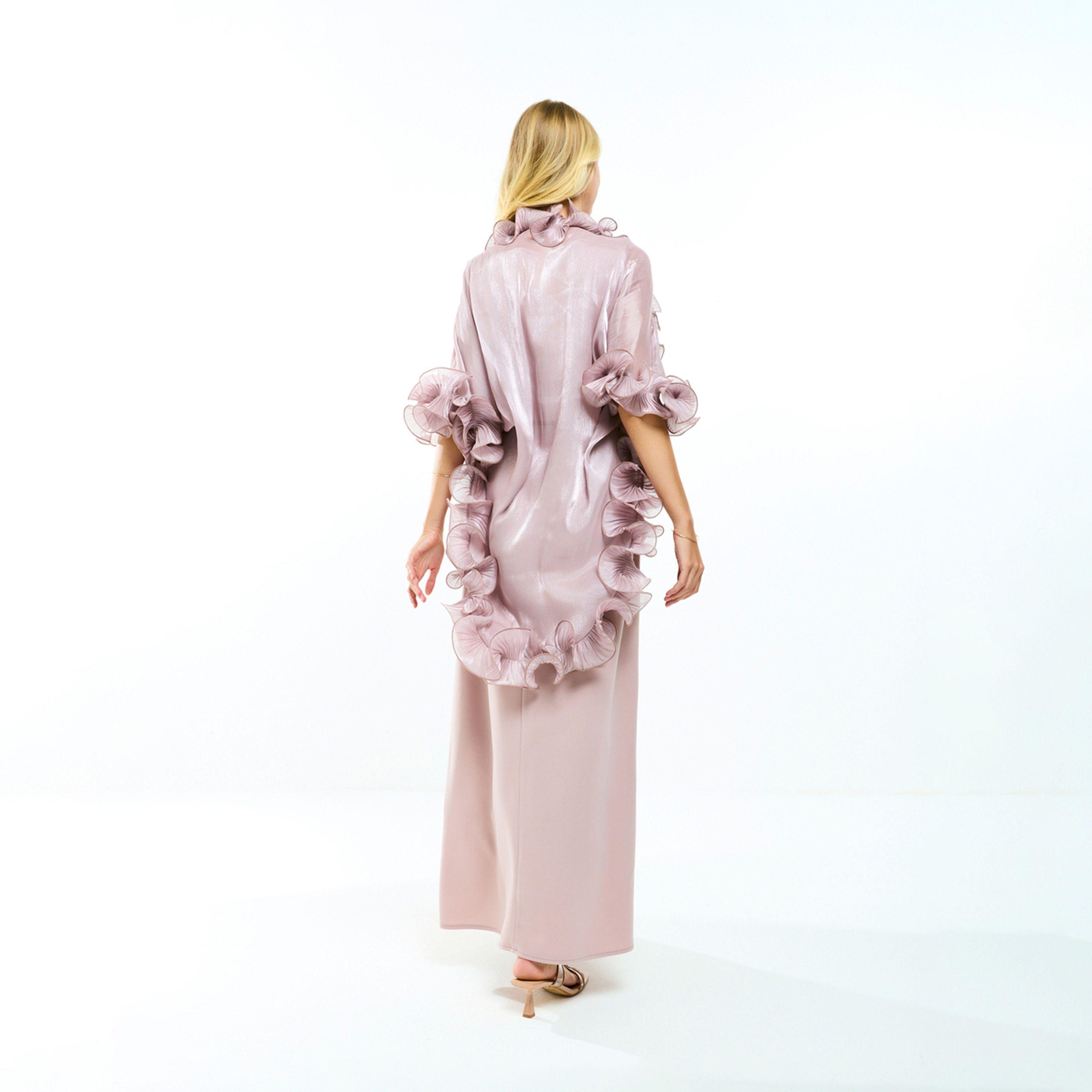 House of Moda X Styli  Plain Belted Maxi Dress with Detachable Ruffle Shrug-women-clothing-dresses-image-2