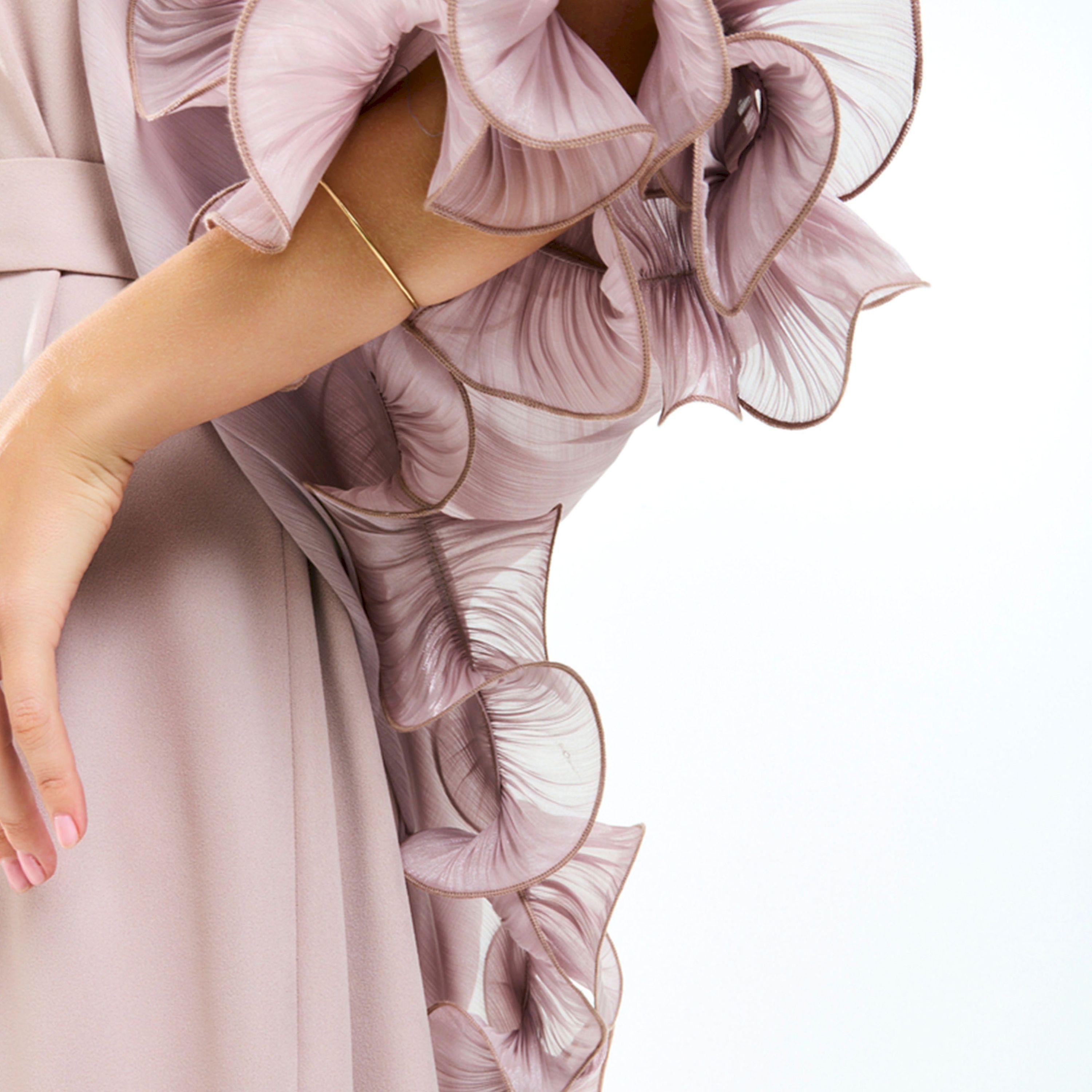 House of Moda X Styli  Plain Belted Maxi Dress with Detachable Ruffle Shrug-women-clothing-dresses-image-3