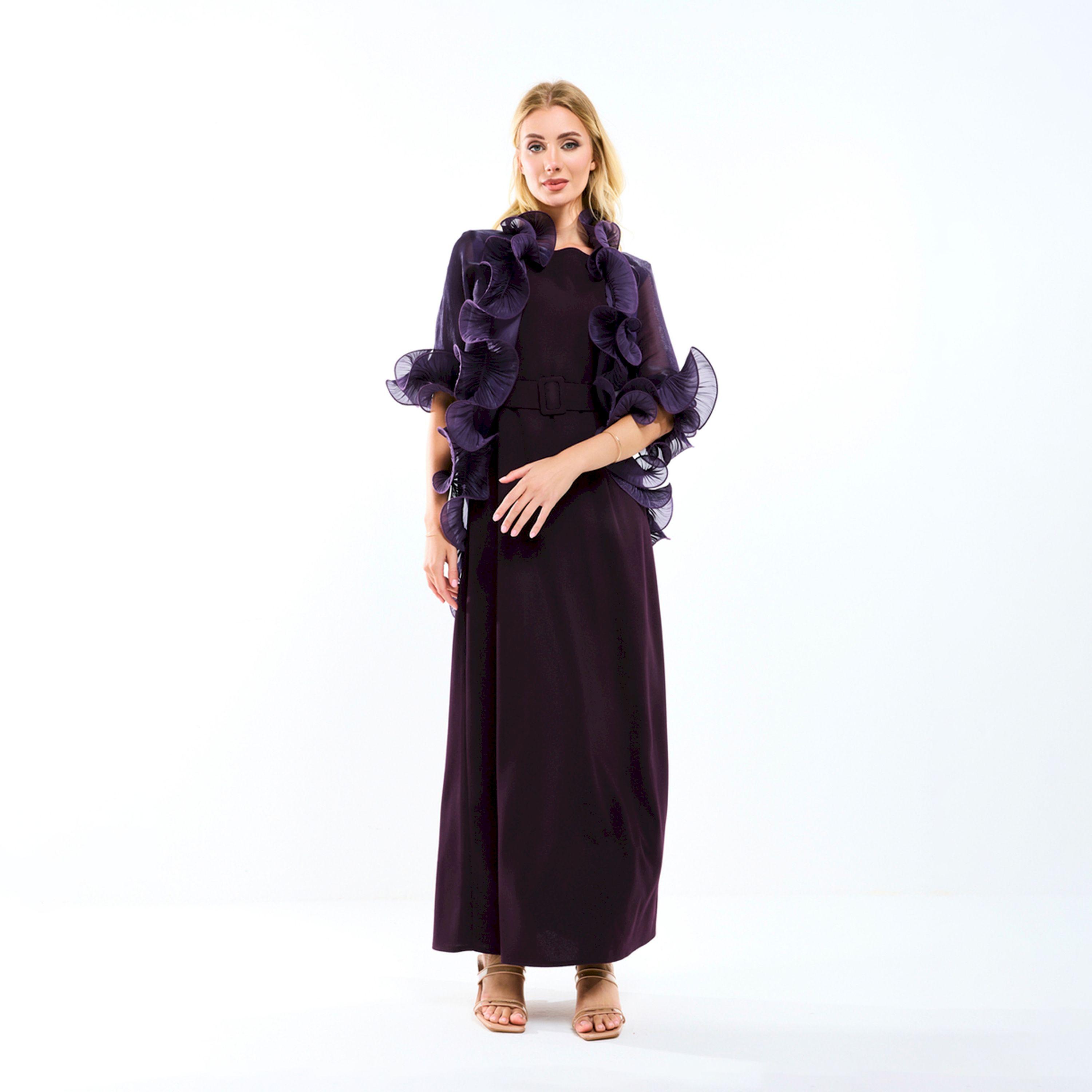 فستان طويل بحزام خصر مع جاكيت شراج بكشكش هاوس أوف مودا × ستايلي-women-clothing-dresses-image-8