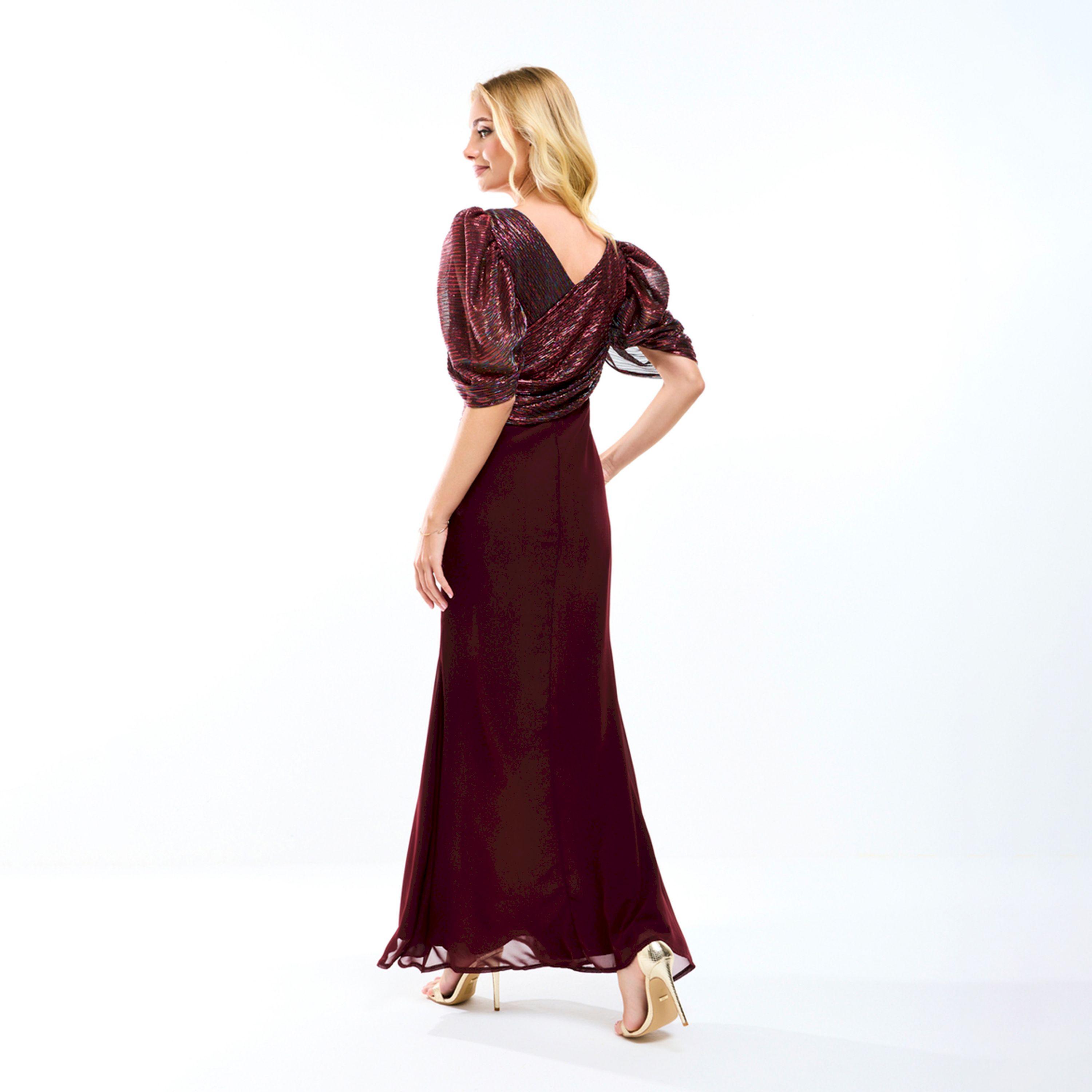 House of Moda X Styli  Wrap Over Draped Puff Sleeves A-Line Maxi Dress-women-clothing-dresses-image-1