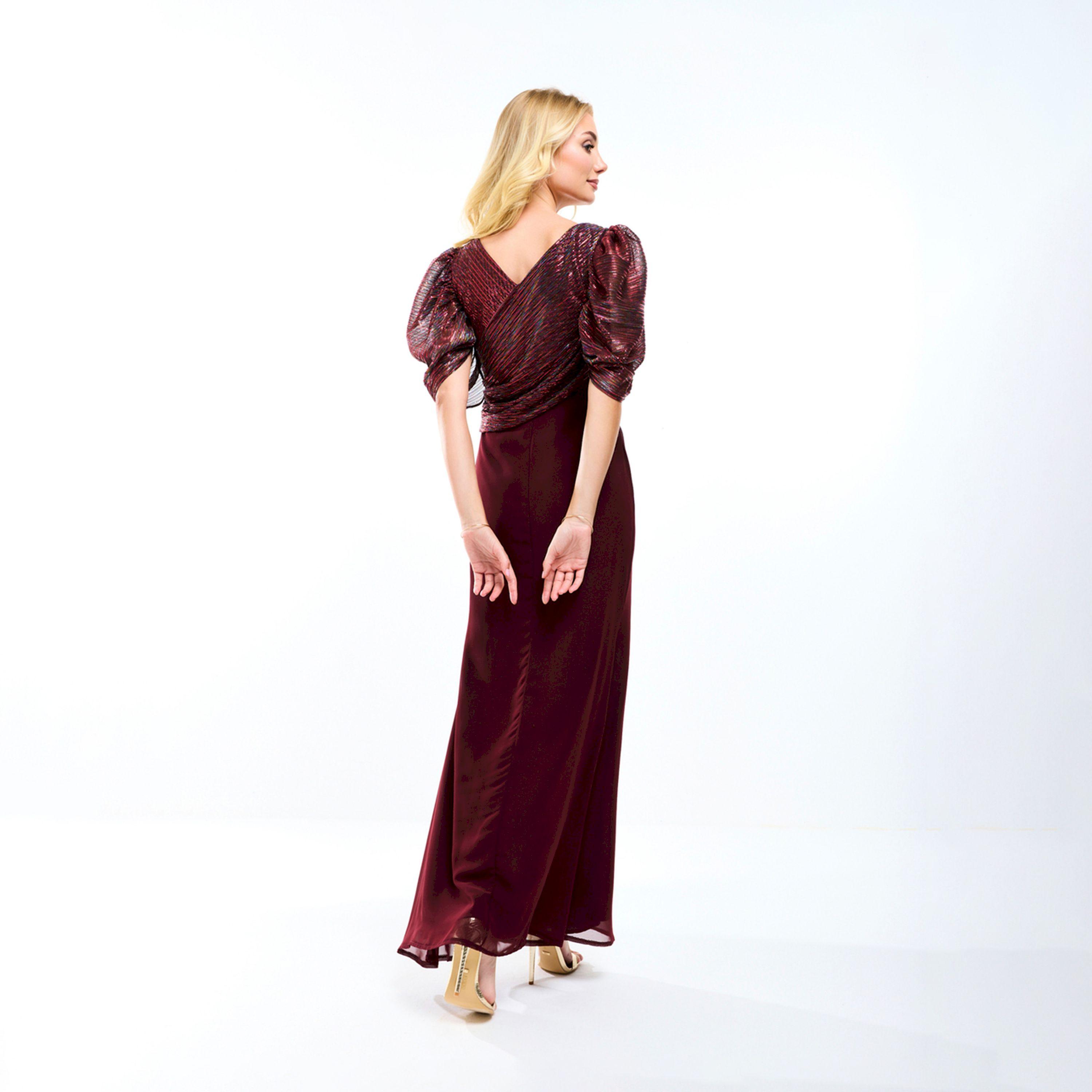 House of Moda X Styli  Wrap Over Draped Puff Sleeves A-Line Maxi Dress-women-clothing-dresses-image-2