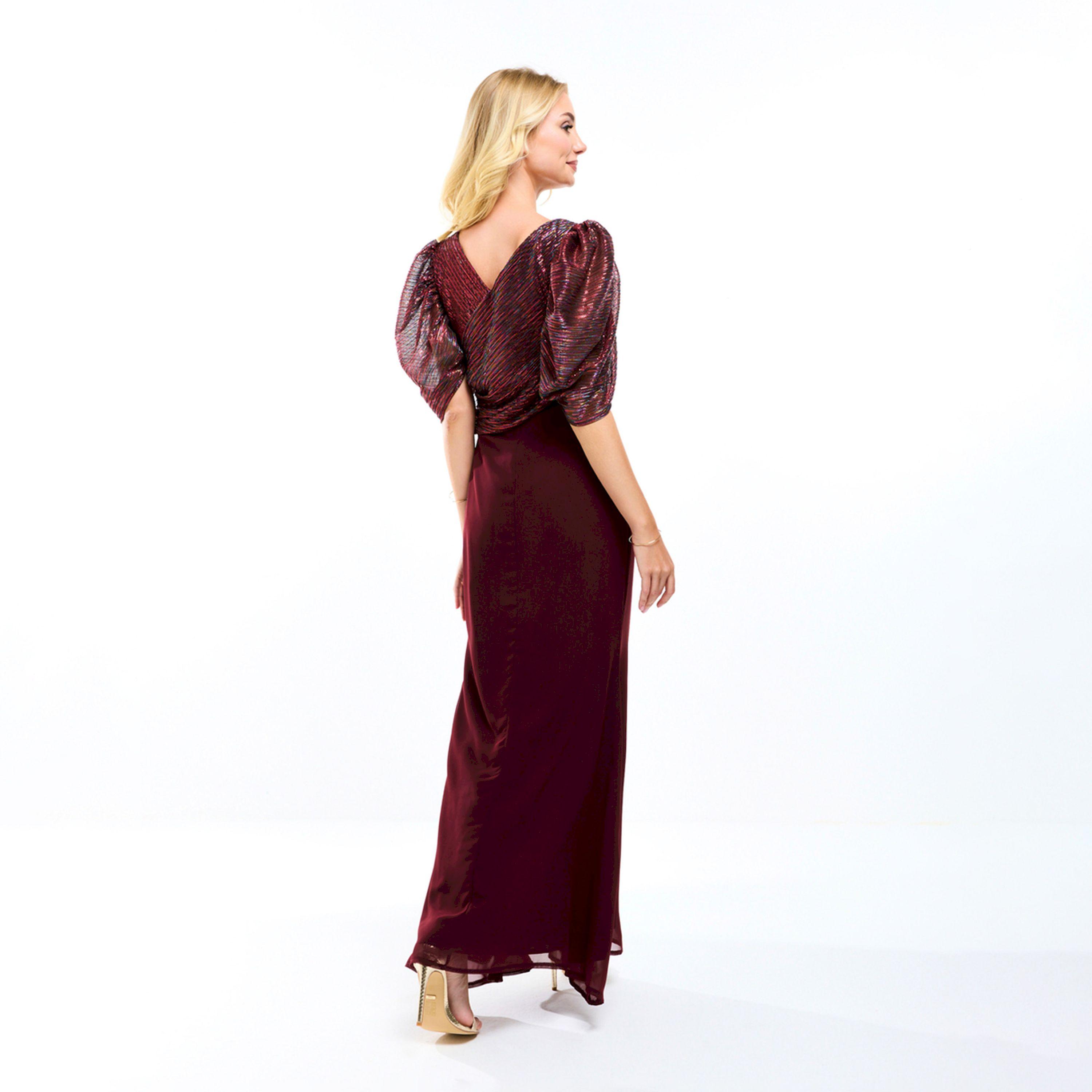 House of Moda X Styli  Wrap Over Draped Puff Sleeves A-Line Maxi Dress-women-clothing-dresses-image-3