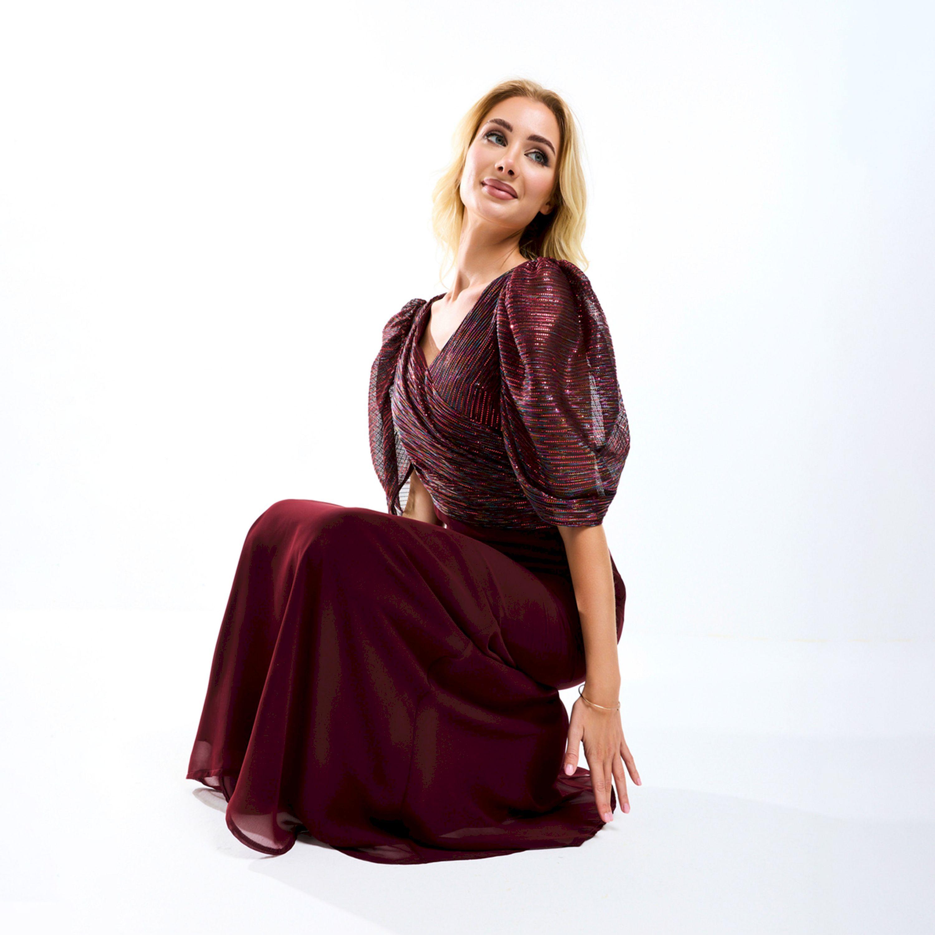 House of Moda X Styli  Wrap Over Draped Puff Sleeves A-Line Maxi Dress-women-clothing-dresses-image-9