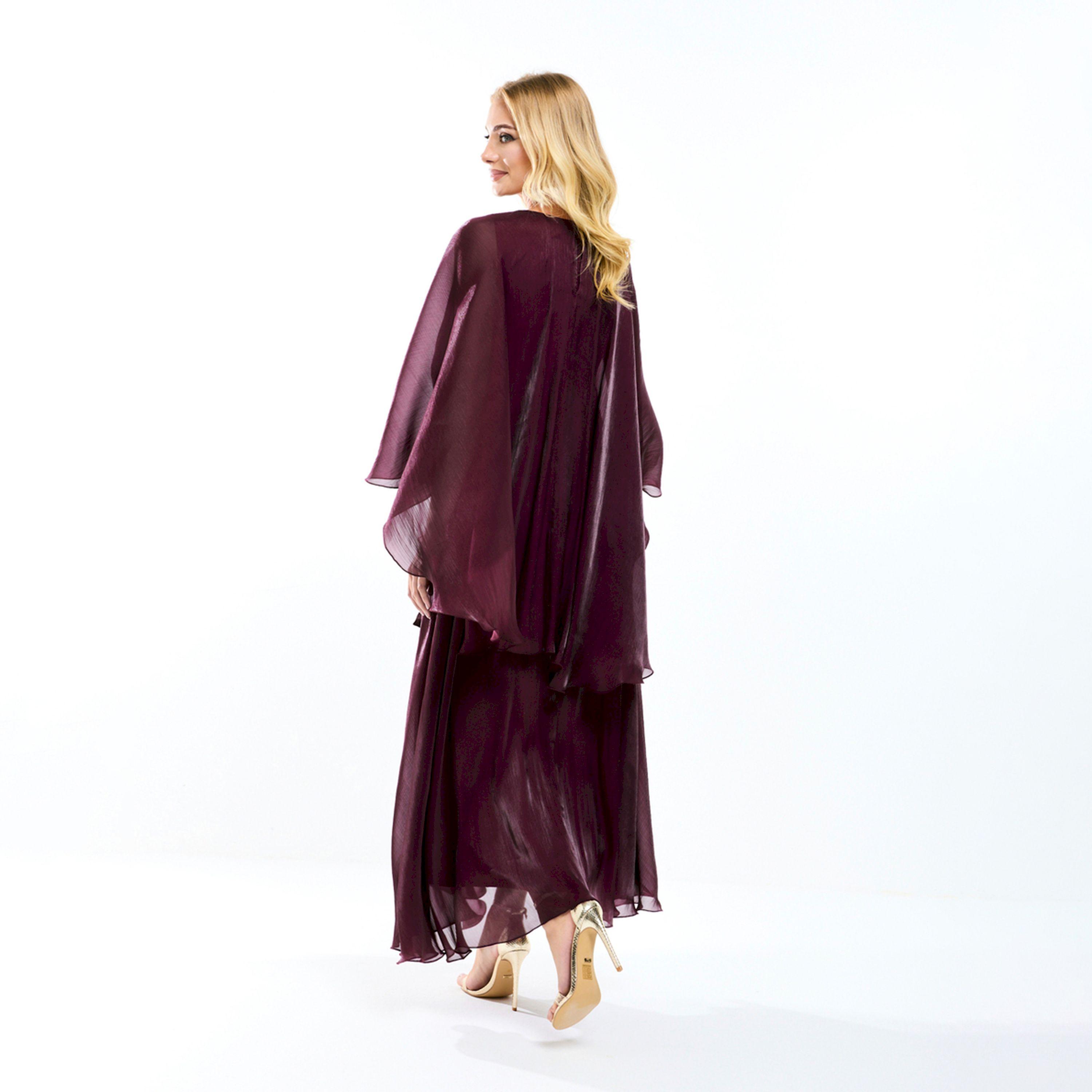 فستان طويل اورجانزا بأكمام كيب وحزام خصر هاوس أوف مودا × ستايلي-women-clothing-dresses-image-1