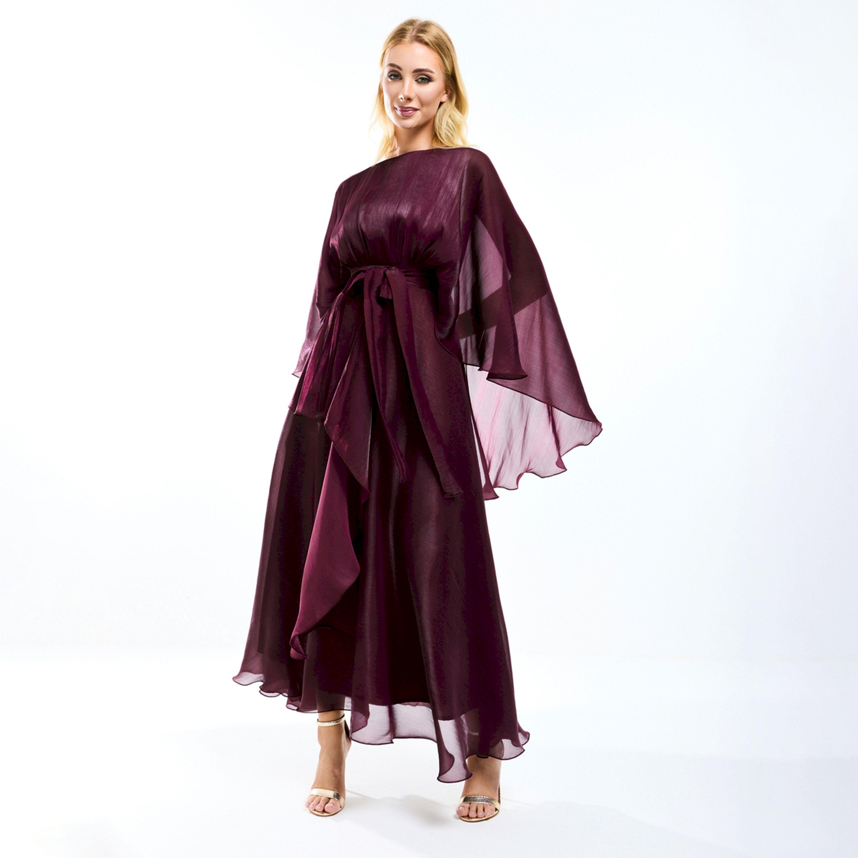فستان طويل اورجانزا بأكمام كيب وحزام خصر هاوس أوف مودا × ستايلي-women-clothing-dresses-image-10