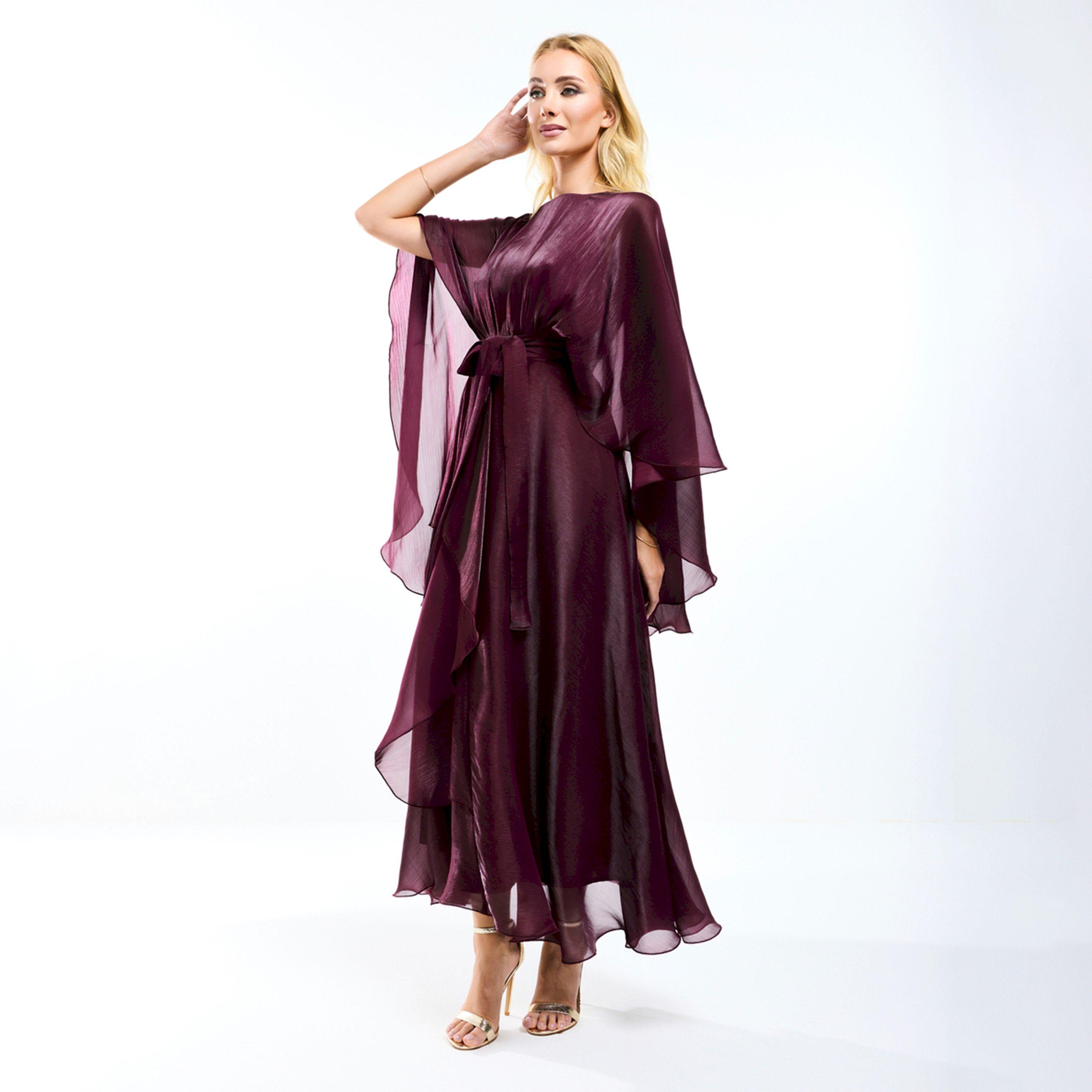 فستان طويل اورجانزا بأكمام كيب وحزام خصر هاوس أوف مودا × ستايلي-women-clothing-dresses-image-11
