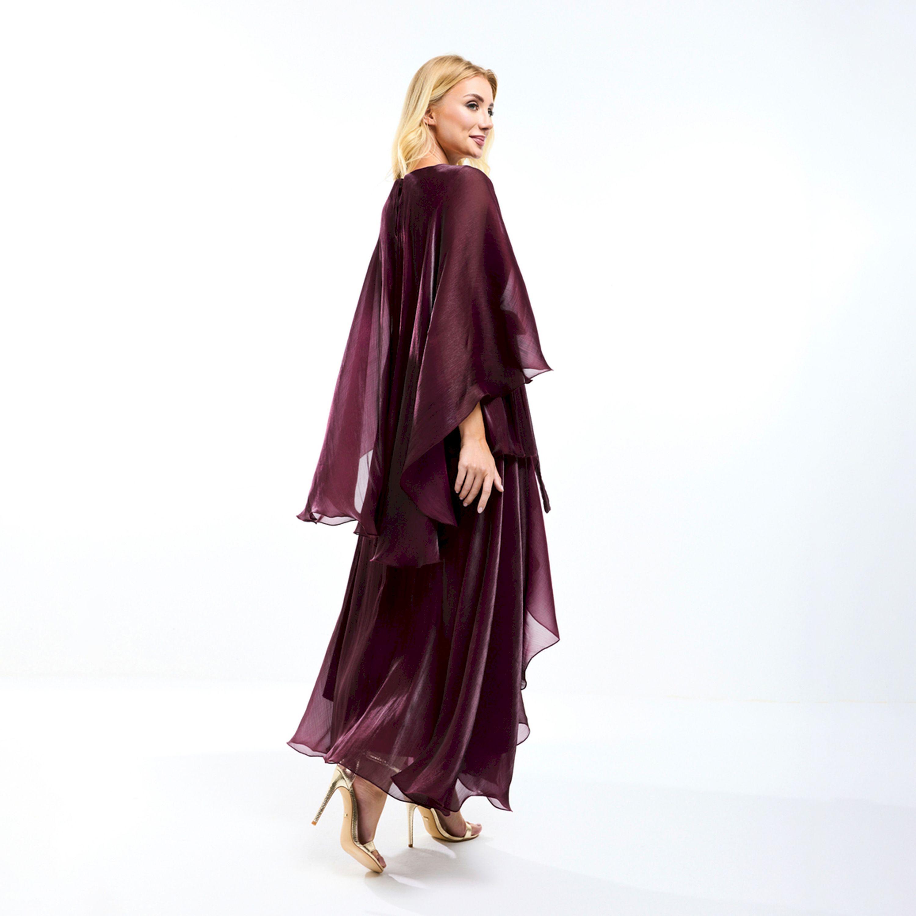 فستان طويل اورجانزا بأكمام كيب وحزام خصر هاوس أوف مودا × ستايلي-women-clothing-dresses-image-2