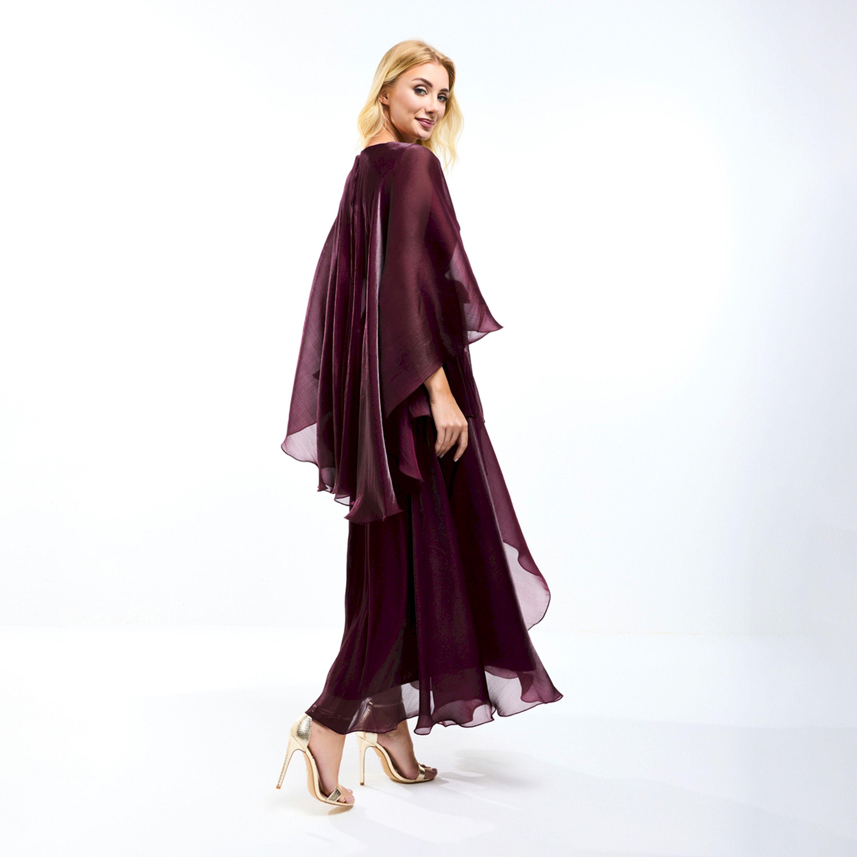House of Moda X Styli  Glazed Organza Cape Style Maxi Dress with Tie Belt-women-clothing-dresses-image-3