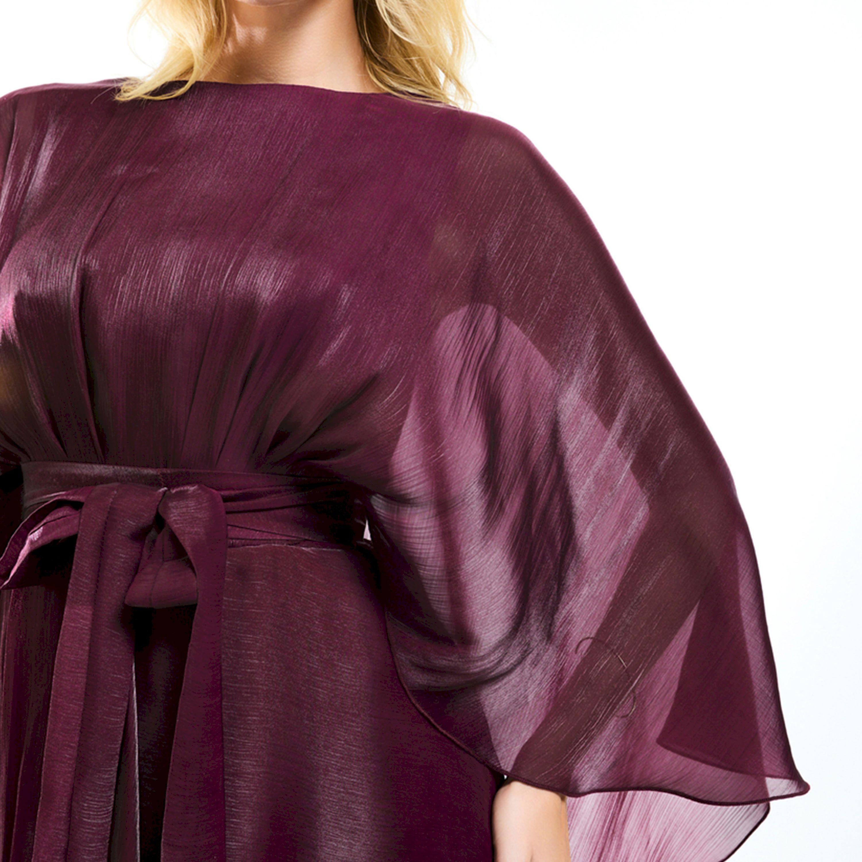 House of Moda X Styli  Glazed Organza Cape Style Maxi Dress with Tie Belt-women-clothing-dresses-image-4