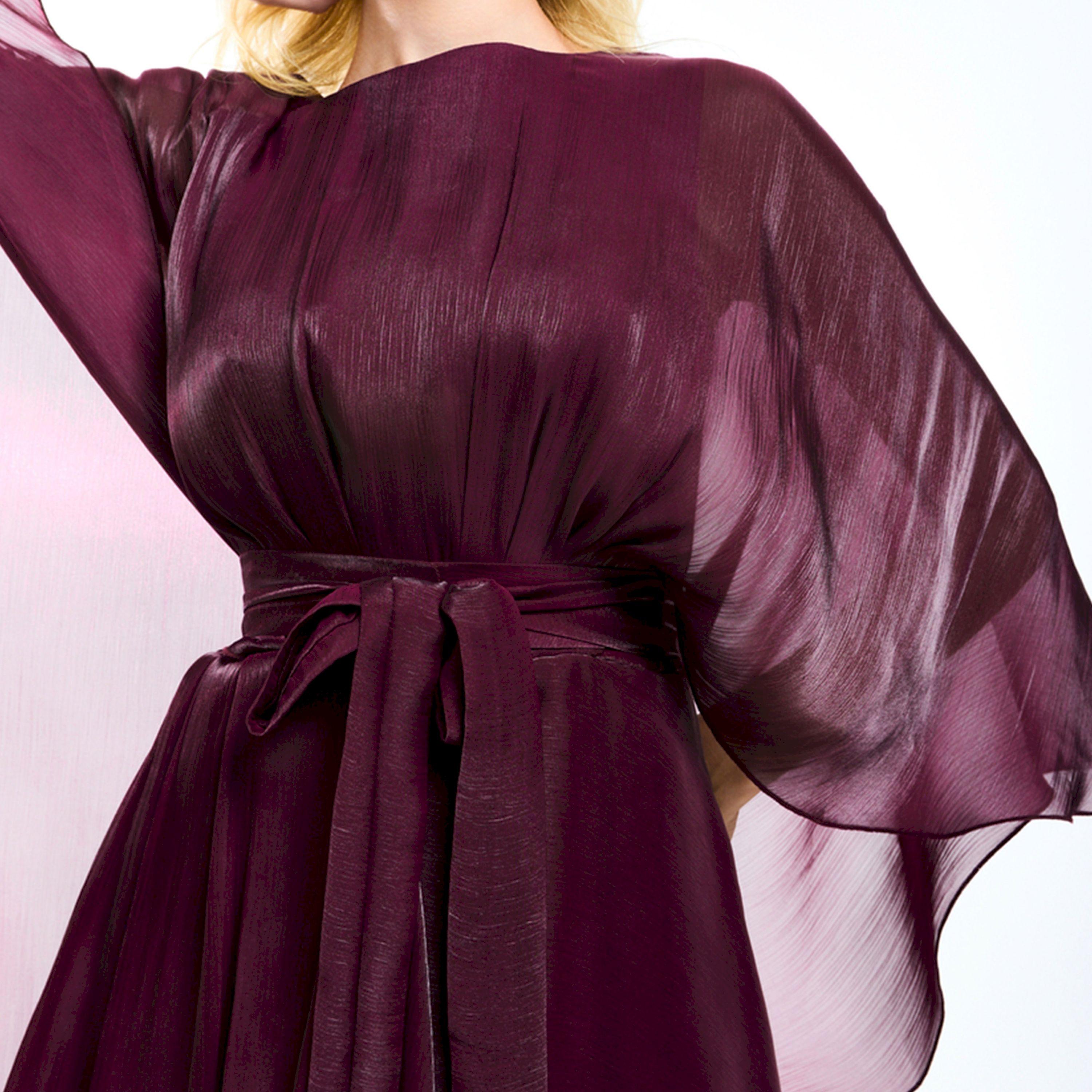 فستان طويل اورجانزا بأكمام كيب وحزام خصر هاوس أوف مودا × ستايلي-women-clothing-dresses-image-5