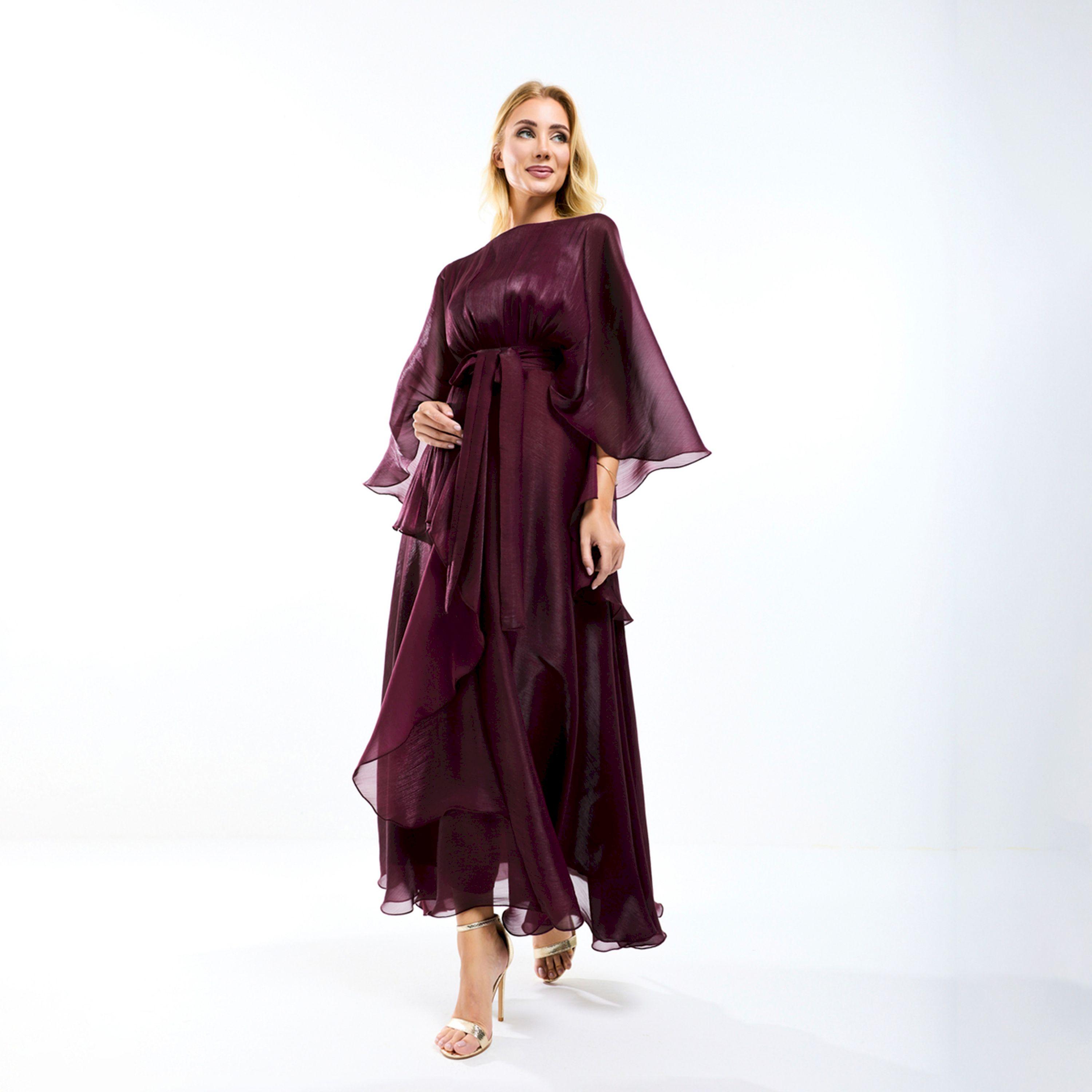 فستان طويل اورجانزا بأكمام كيب وحزام خصر هاوس أوف مودا × ستايلي-women-clothing-dresses-image-7