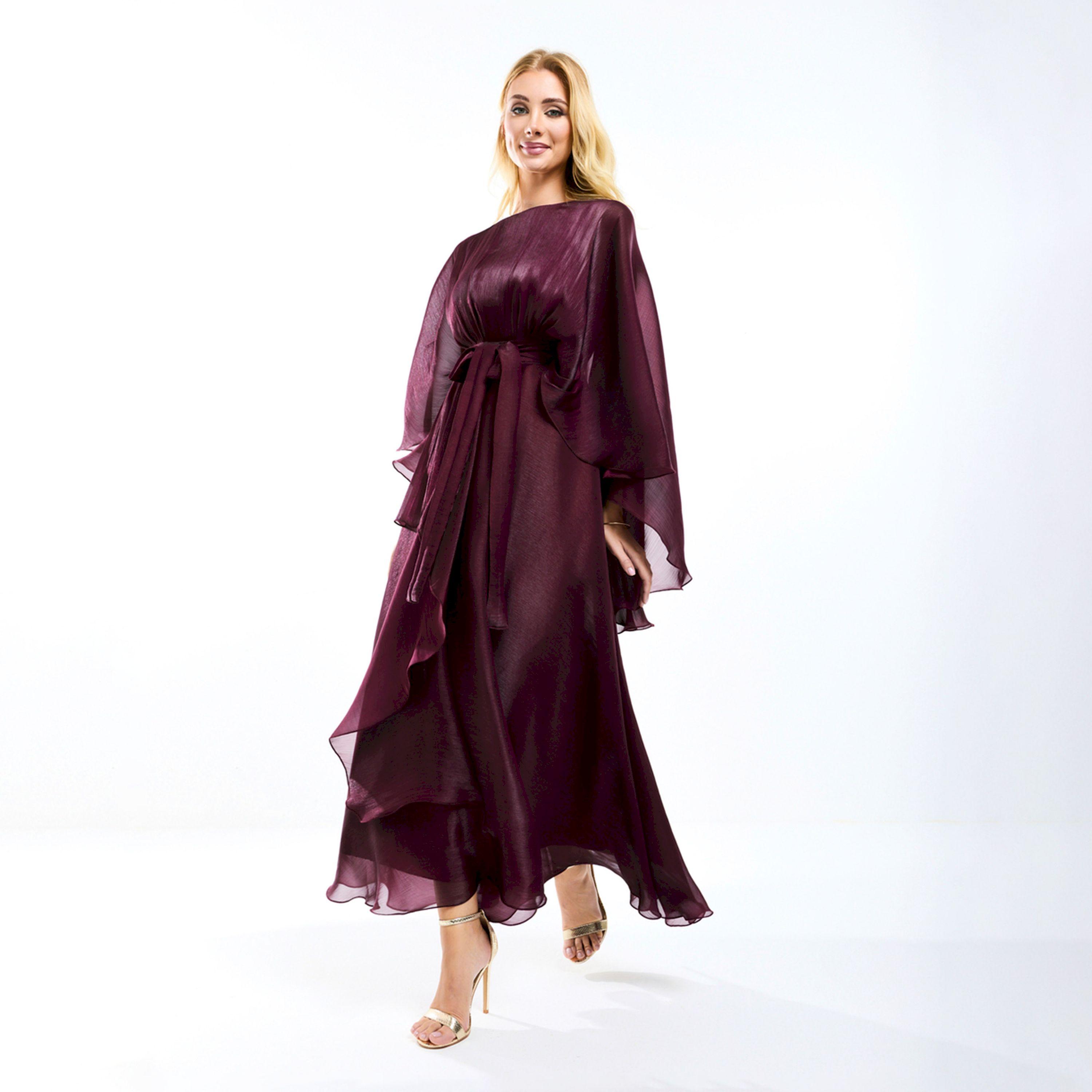 فستان طويل اورجانزا بأكمام كيب وحزام خصر هاوس أوف مودا × ستايلي-women-clothing-dresses-image-9