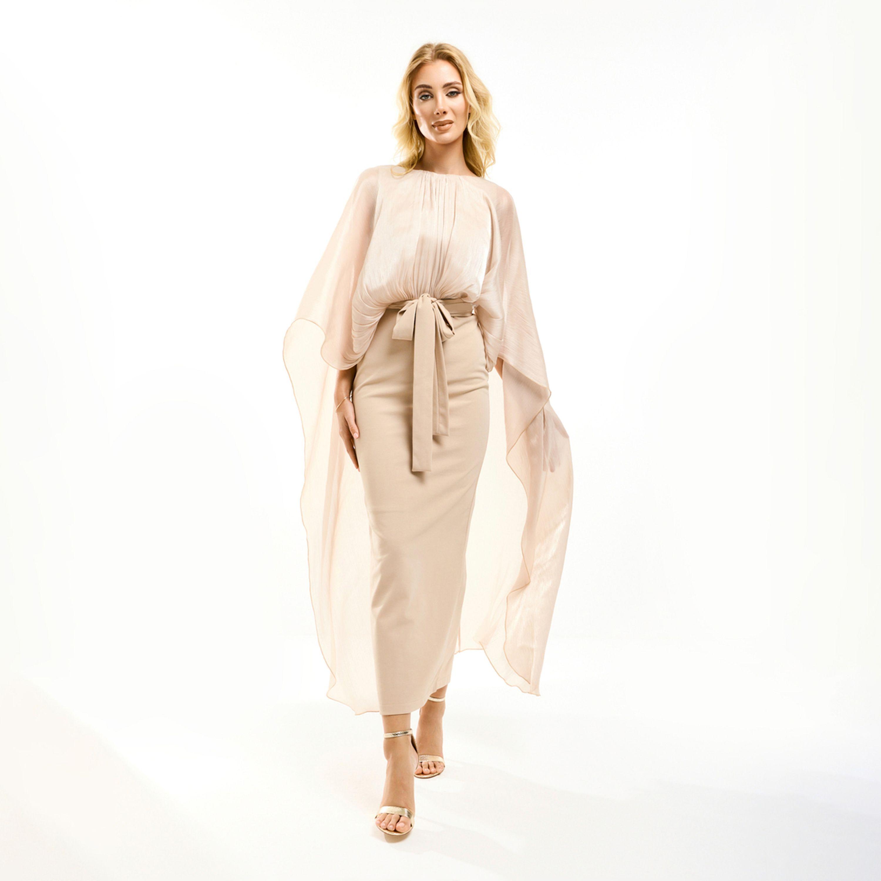 House of Moda X Styli  Longline Drape Cape Sleeves Sheath Maxi Dress-women-clothing-dresses-image-6