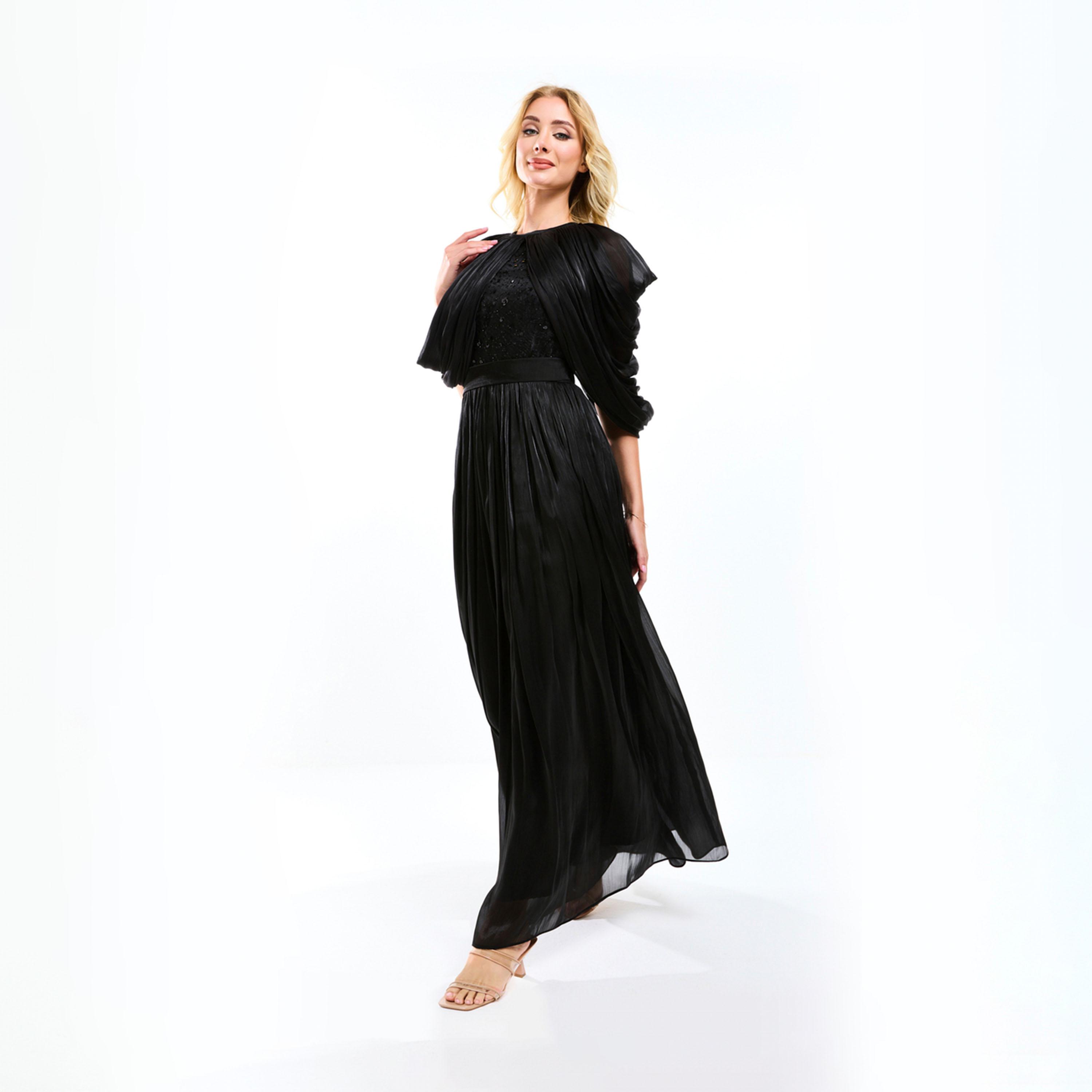 فستان طويل بحافة واسعة وأكمام كيب هاوس أوف مودا × ستايلي-women-clothing-dresses-image-3