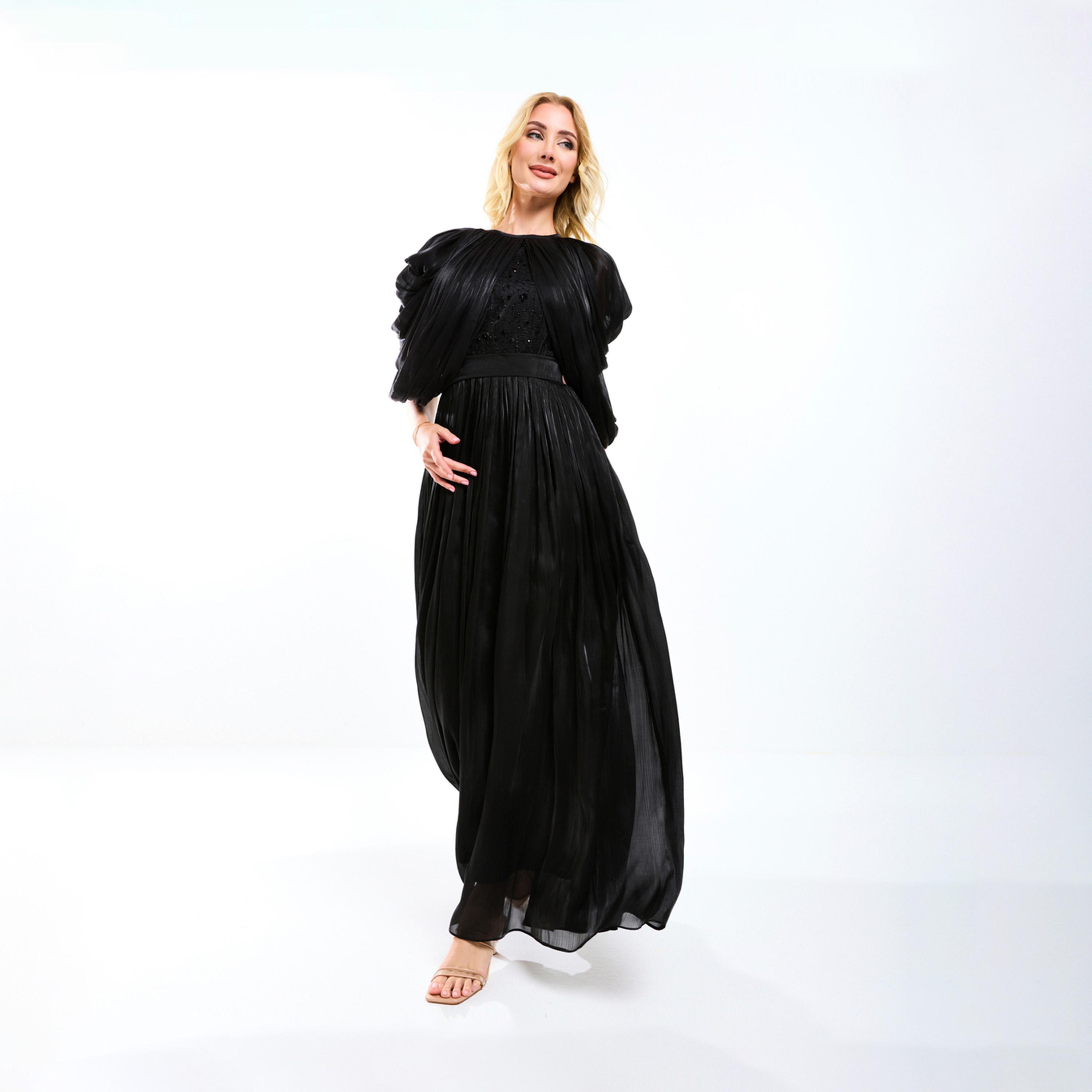 فستان طويل بحافة واسعة وأكمام كيب هاوس أوف مودا × ستايلي-women-clothing-dresses-image-5