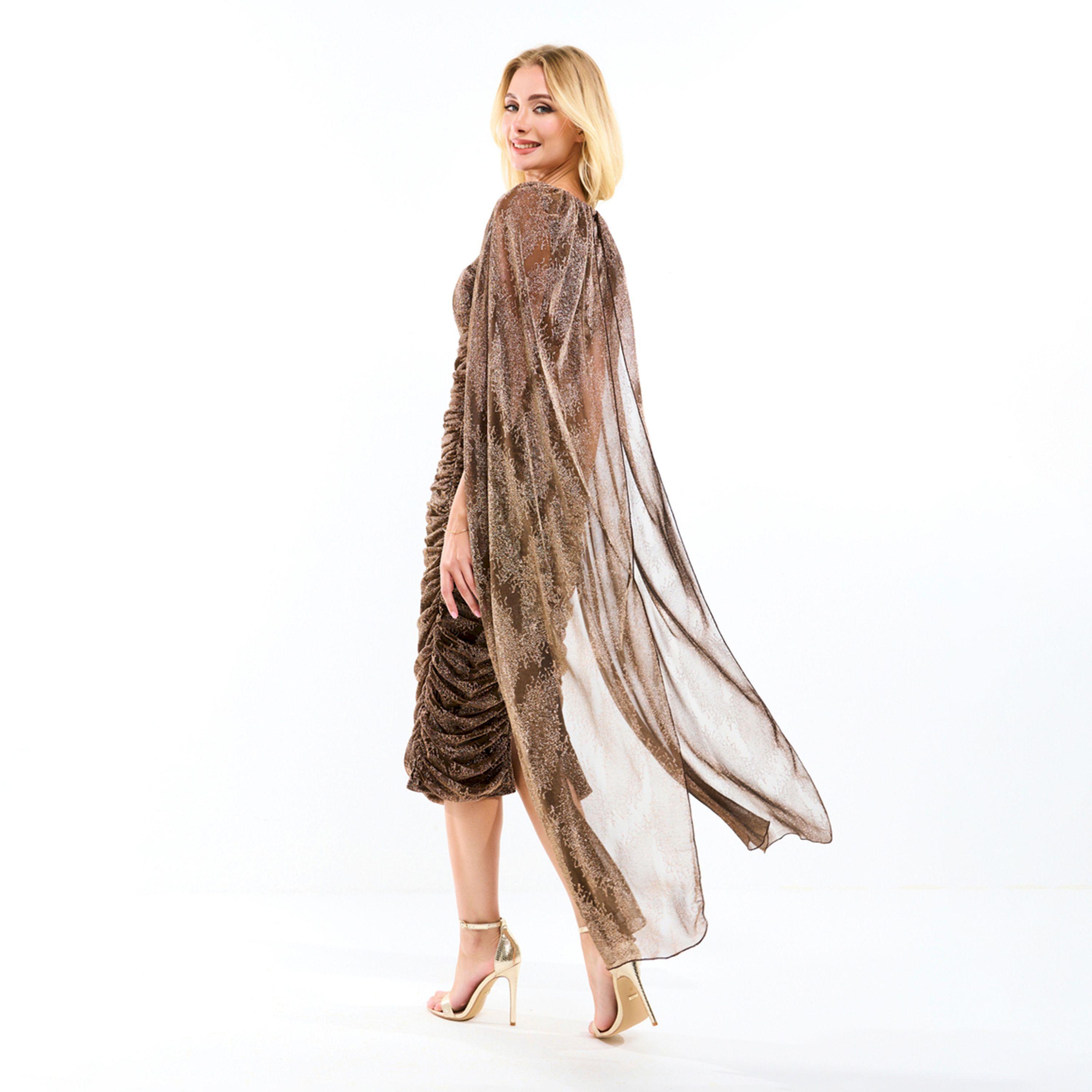 House of Moda X Styli  Longline Cape Sleeves Gathered Bodycon Midi Dress-women-clothing-dresses-image-1