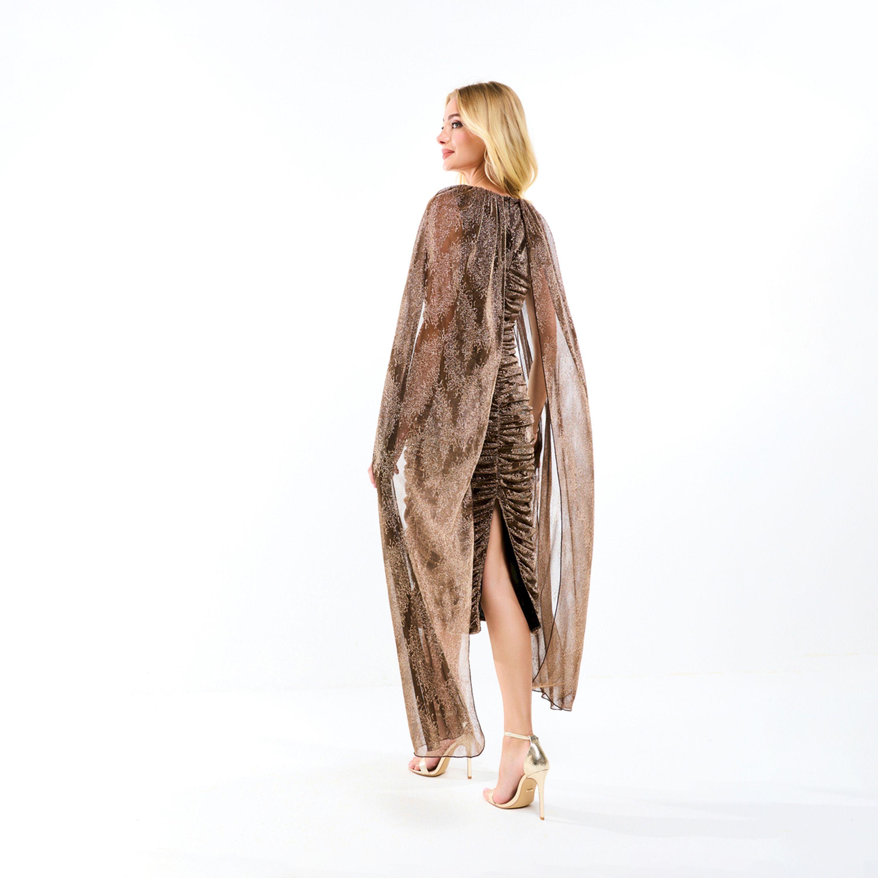 House of Moda X Styli  Longline Cape Sleeves Gathered Bodycon Midi Dress-women-clothing-dresses-image-2