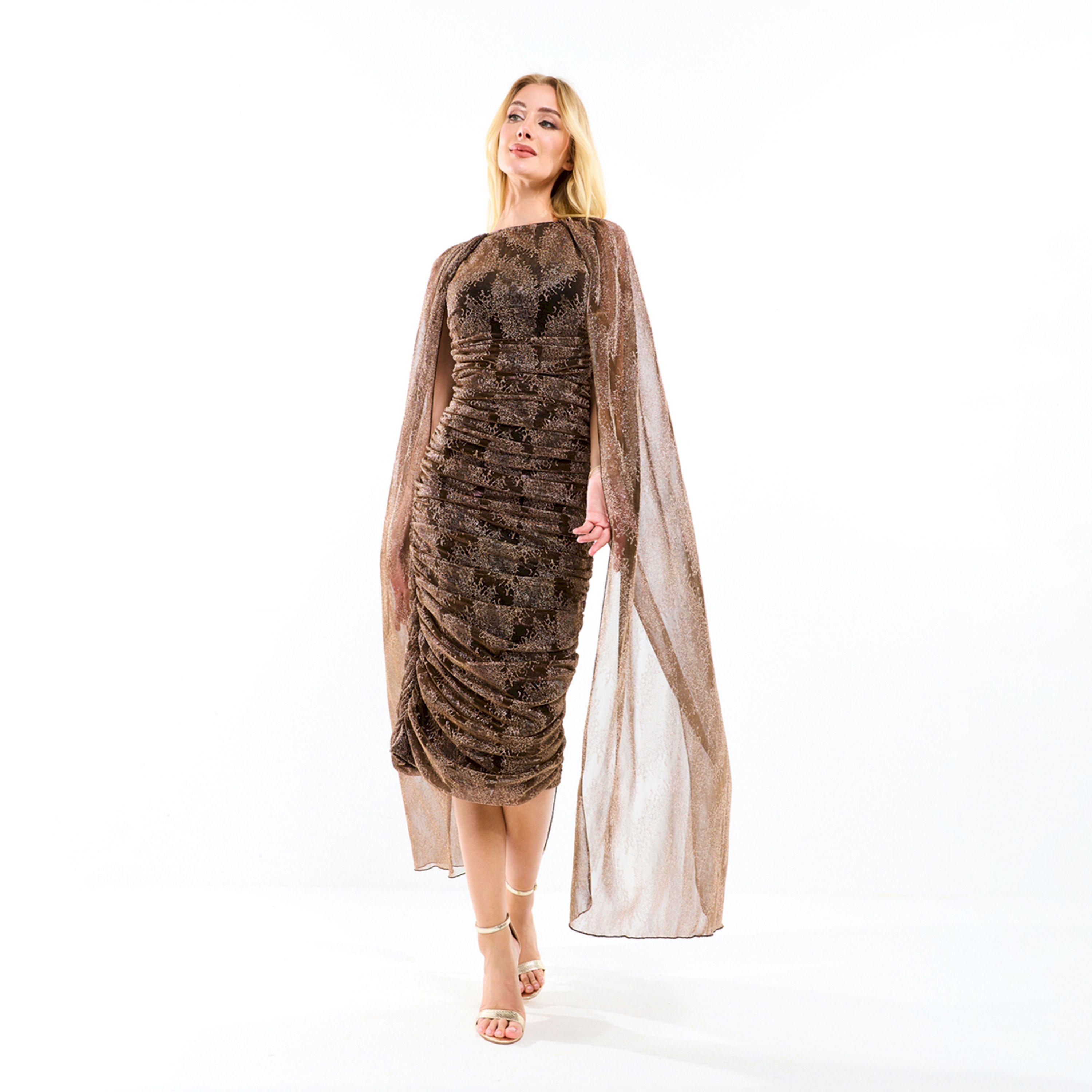 House of Moda X Styli  Longline Cape Sleeves Gathered Bodycon Midi Dress-women-clothing-dresses-image-7