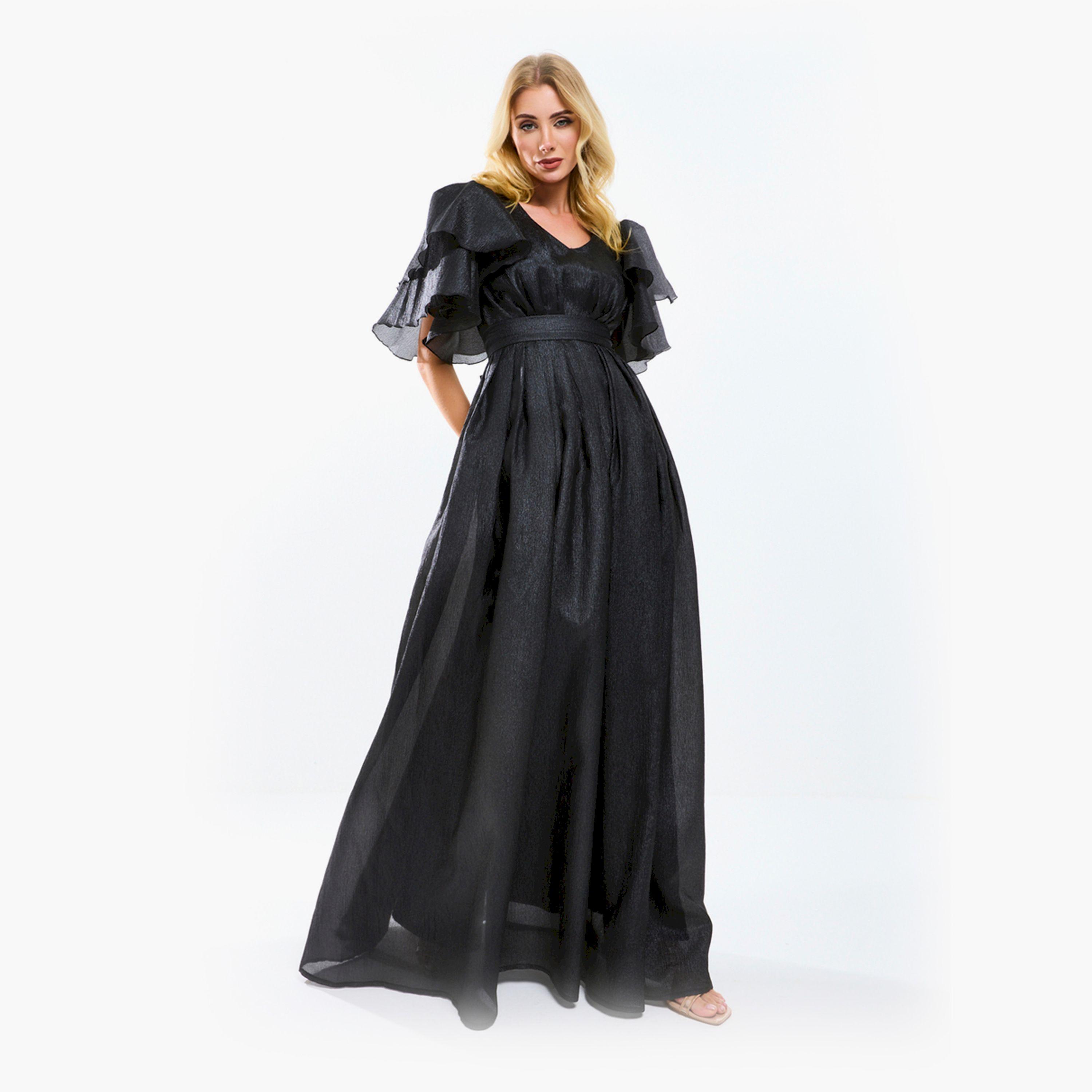 فستان طويل مزين بكسرات وأكمام فلونس هاوس أوف مودا × ستايلي-women-clothing-dresses-image-11