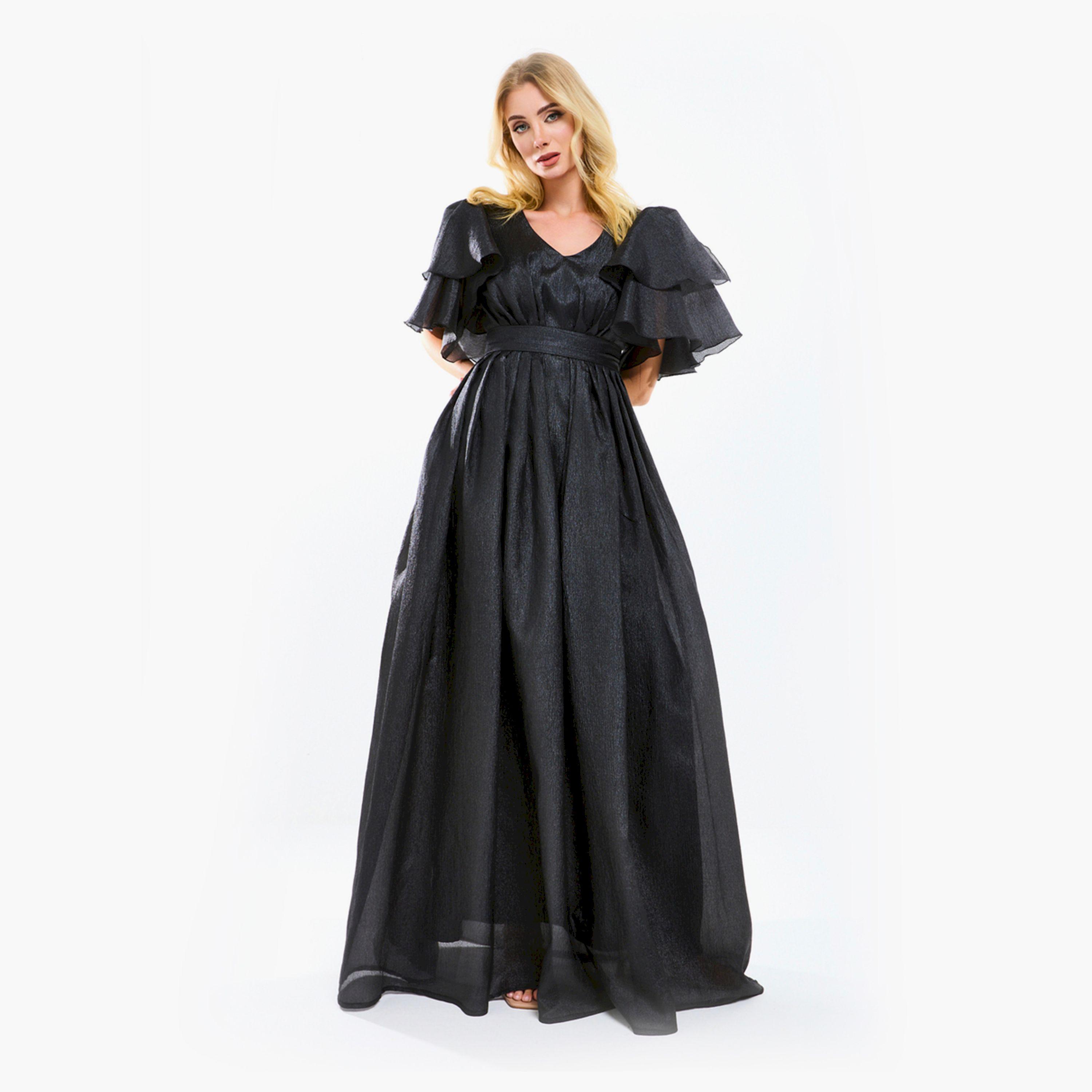 فستان طويل مزين بكسرات وأكمام فلونس هاوس أوف مودا × ستايلي-women-clothing-dresses-image-12