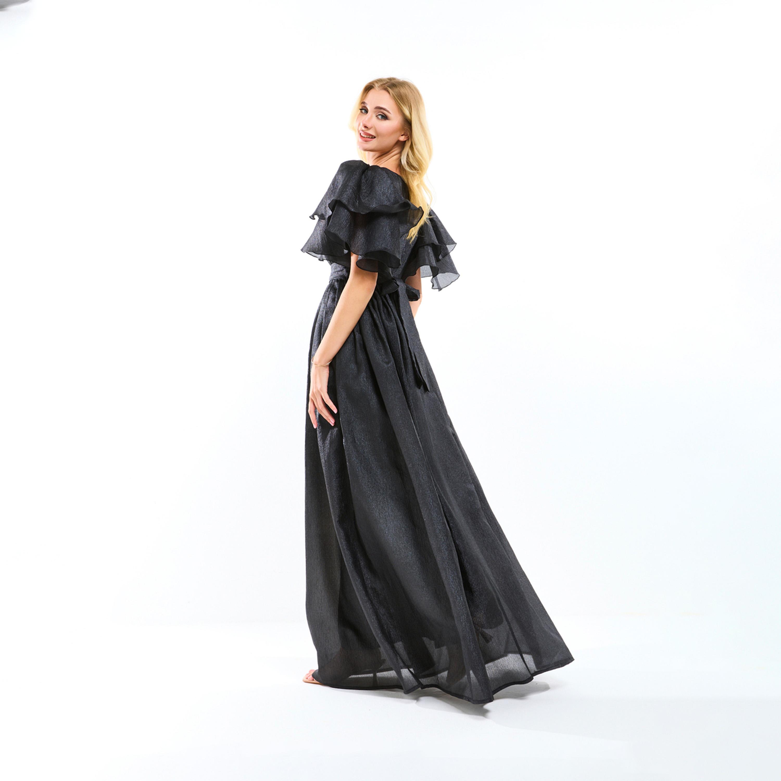 فستان طويل مزين بكسرات وأكمام فلونس هاوس أوف مودا × ستايلي-women-clothing-dresses-image-2