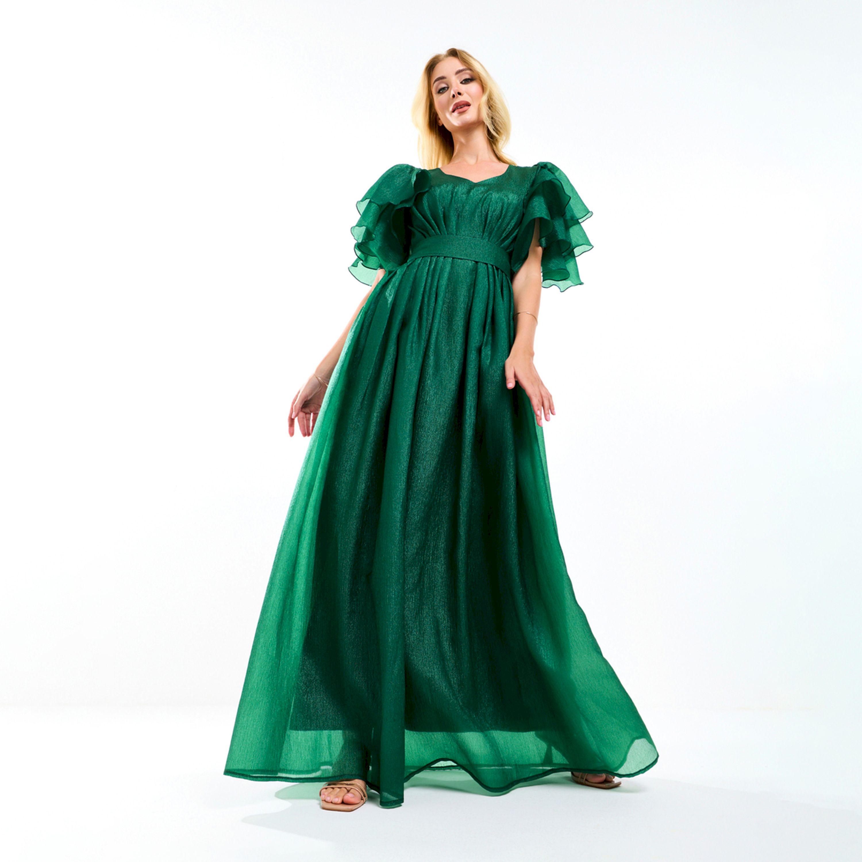 فستان طويل مزين بكسرات وأكمام فلونس هاوس أوف مودا × ستايلي-women-clothing-dresses-image-7
