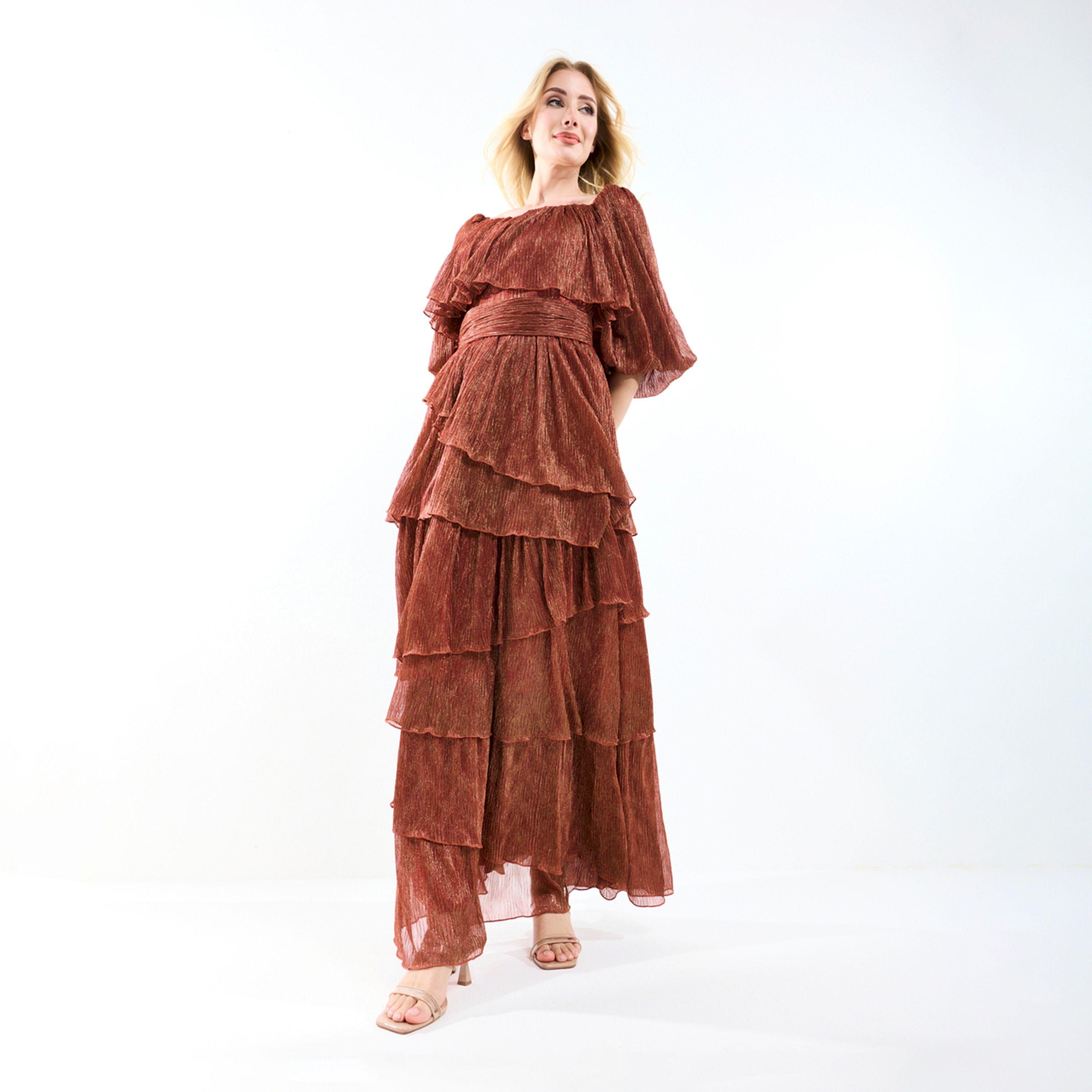 فستان طويل بياقة على شكل قلب وكسرات هاوس أوف مودا × ستايلي-women-clothing-dresses-image-5